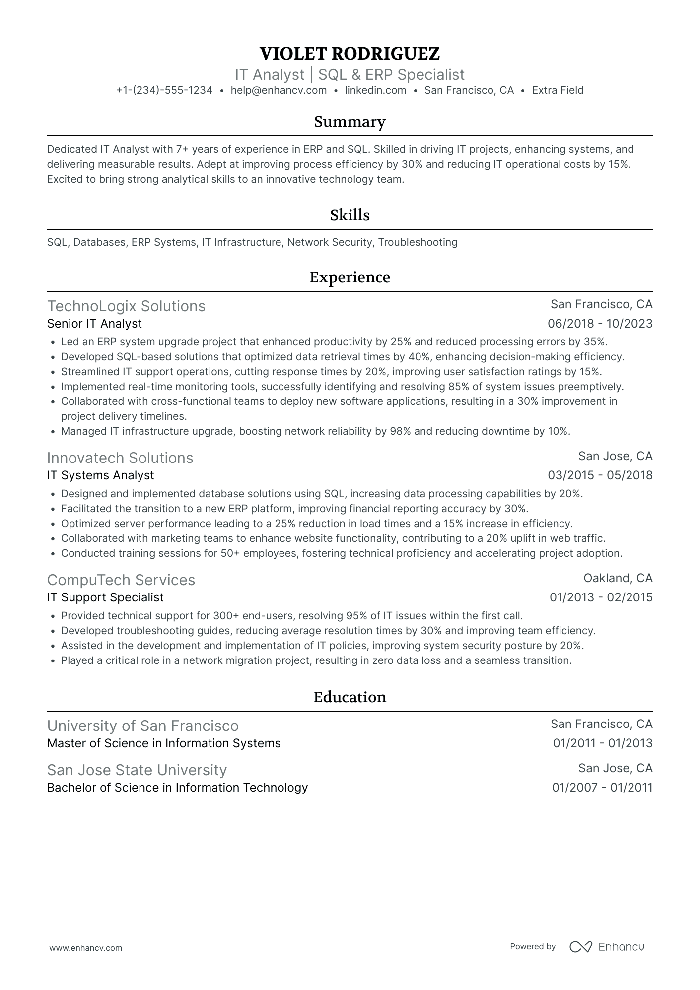 IT Project Analyst Resume Example