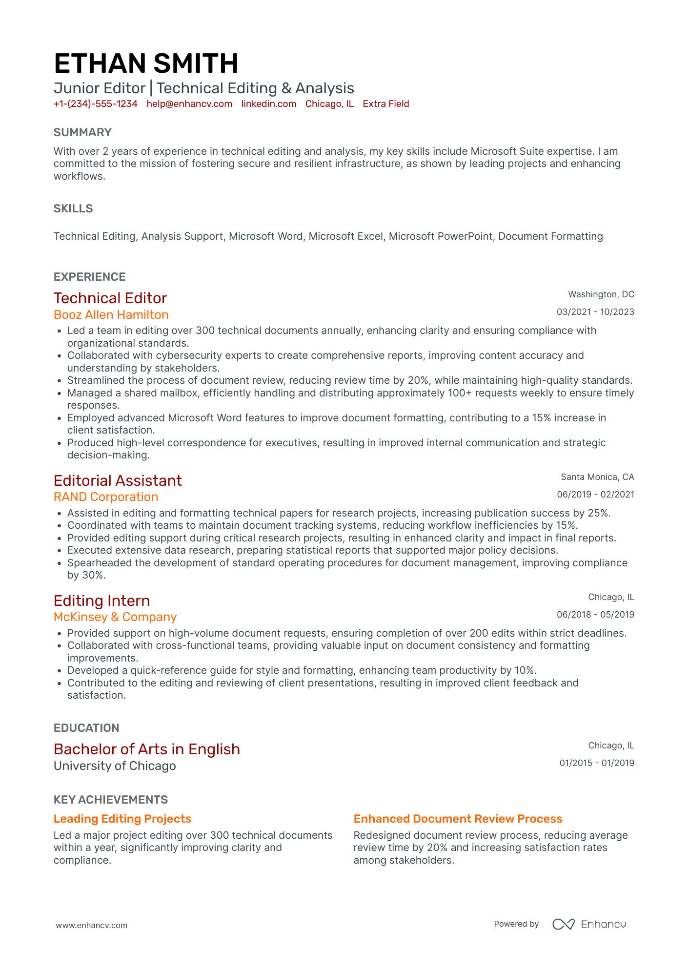 Junior Editor Resume Example