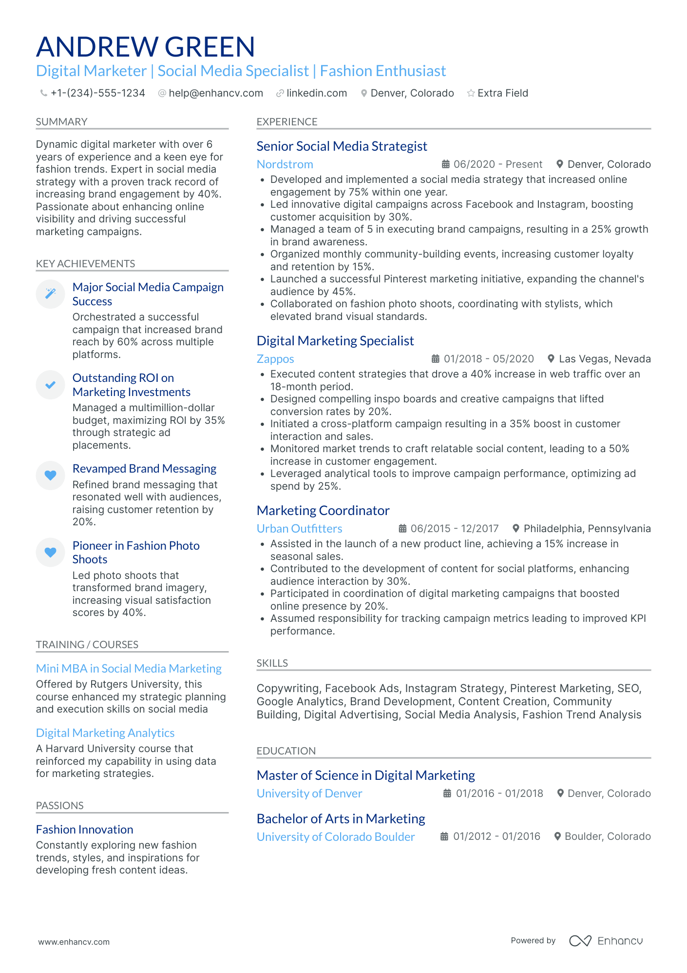 Social Media Marketing Specialist Resume Example