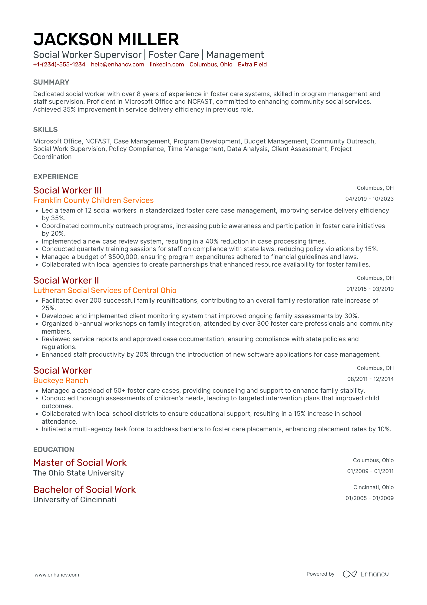 Social Worker Supervisor Resume Example