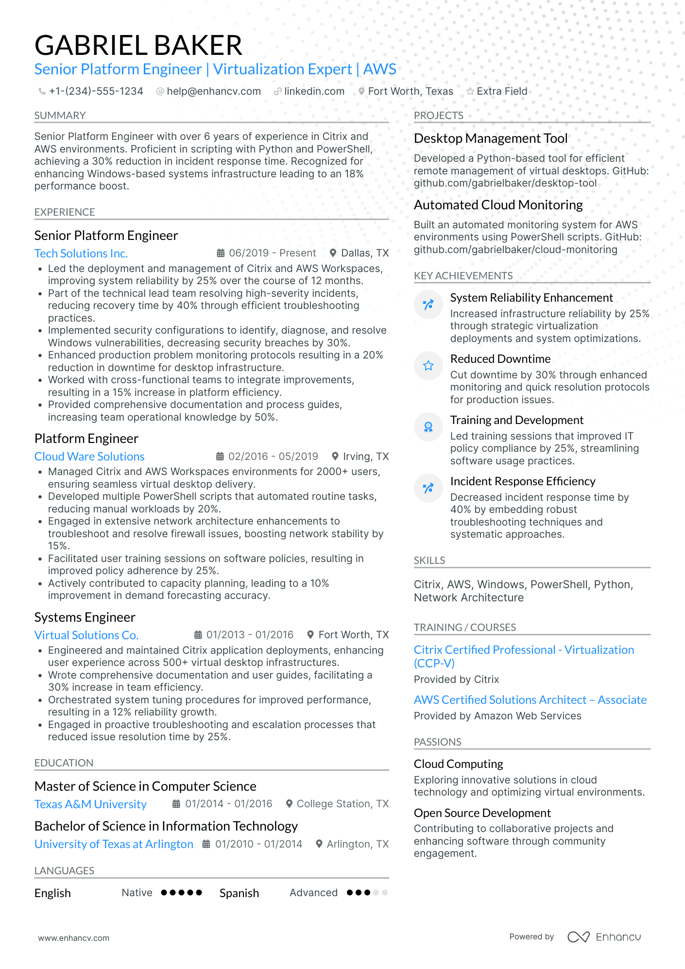 Experienced AWS Data Engineer Resume Example