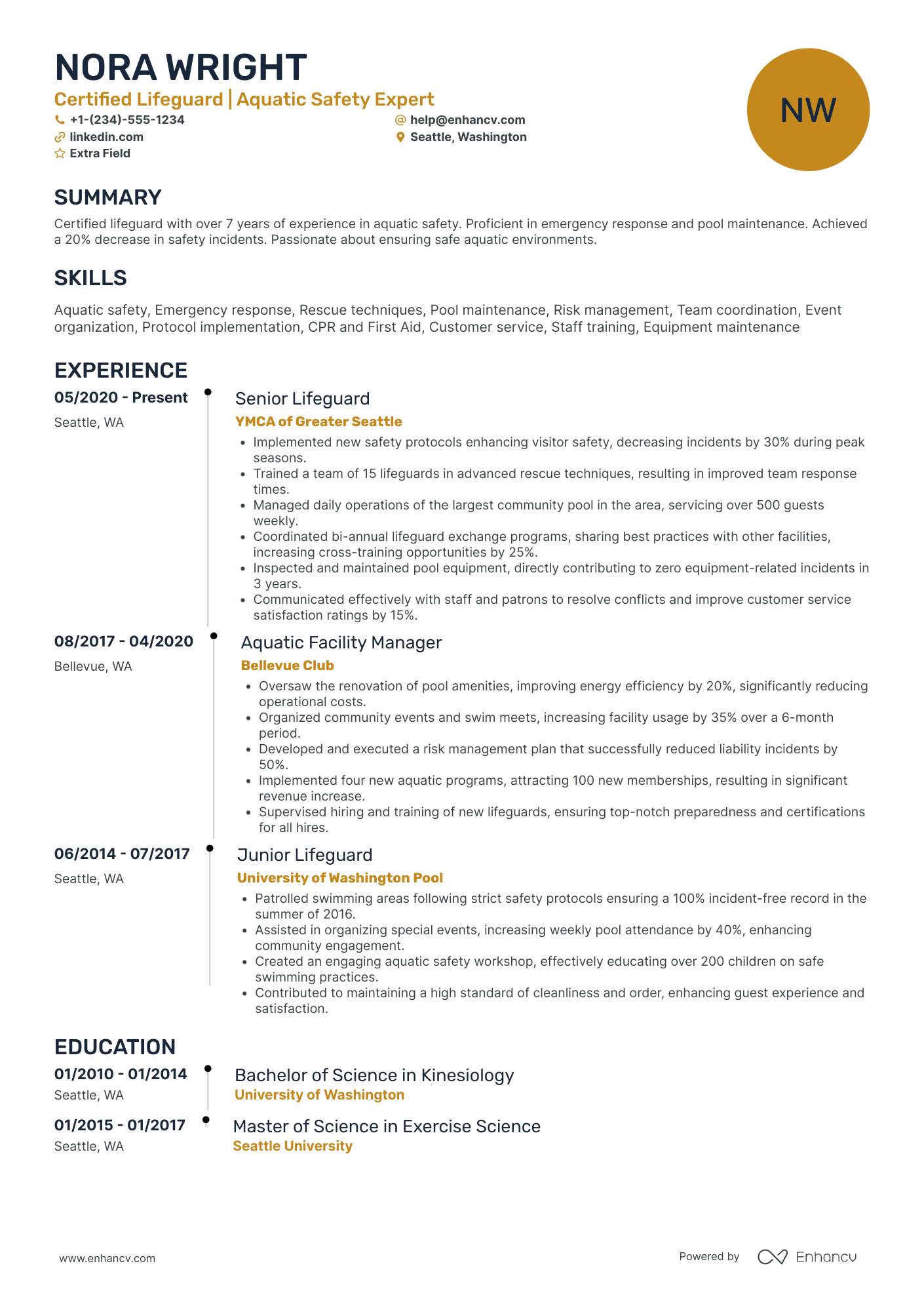 Certified Lifeguard Resume Example