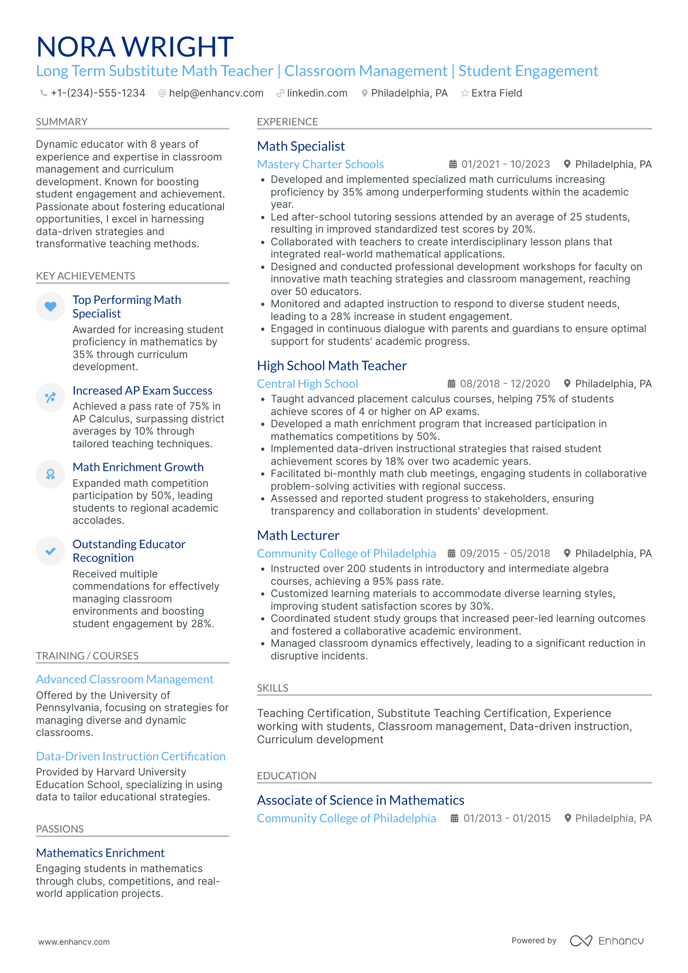 Substitute Math Teacher Resume Example