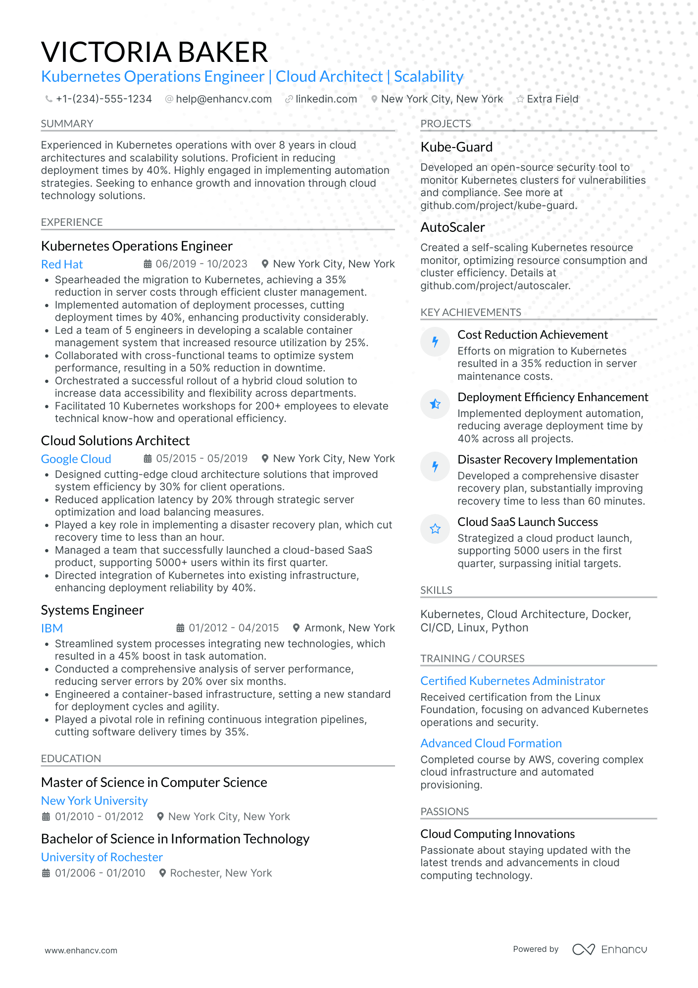 Kubernetes Operations Engineer Resume Example