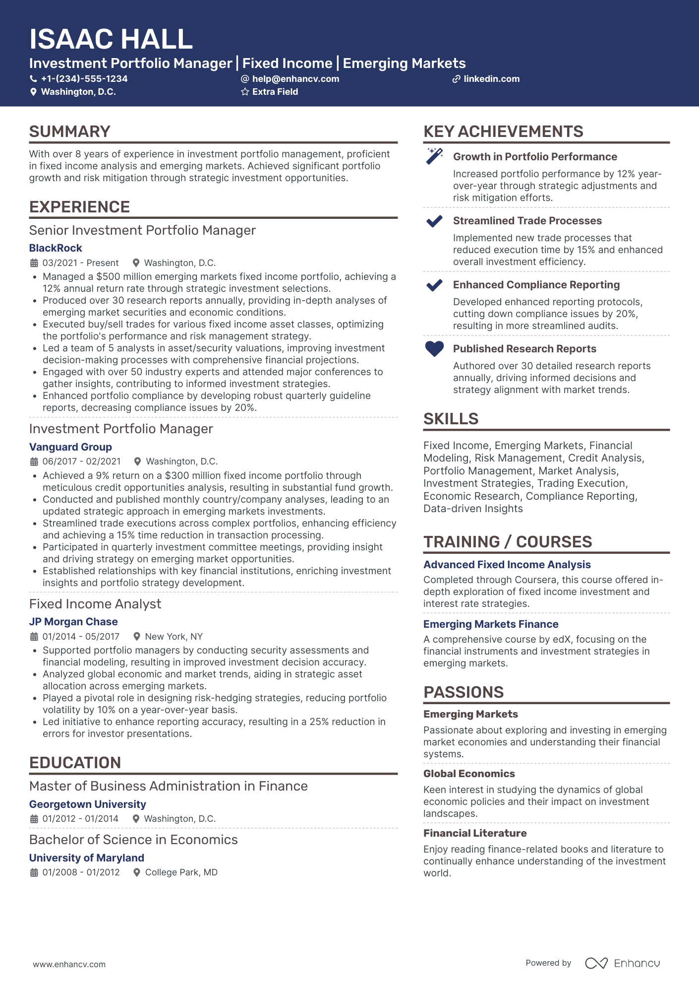 Investment Bank Manager Resume Example