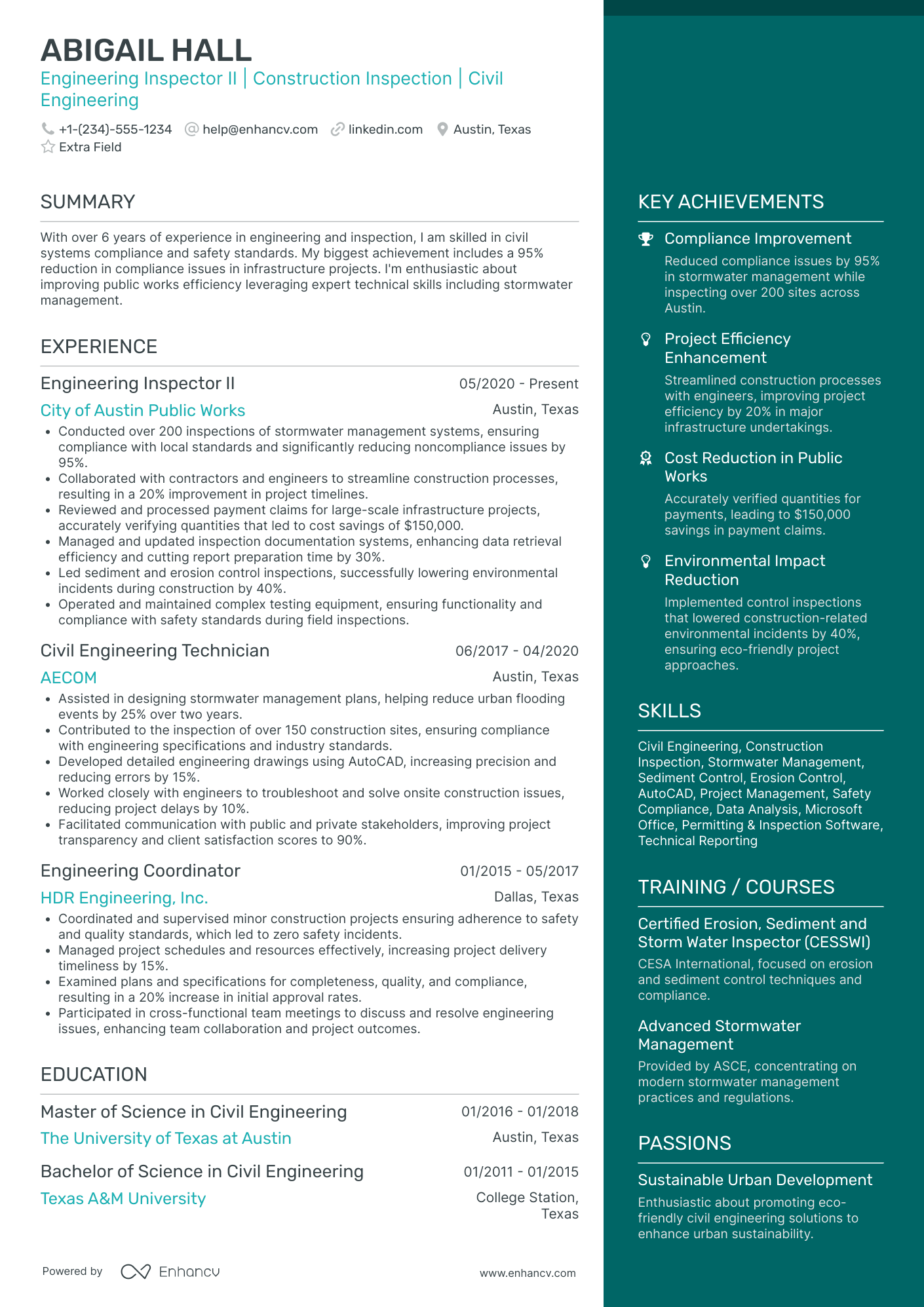 Civil Engineering Inspector Resume Example