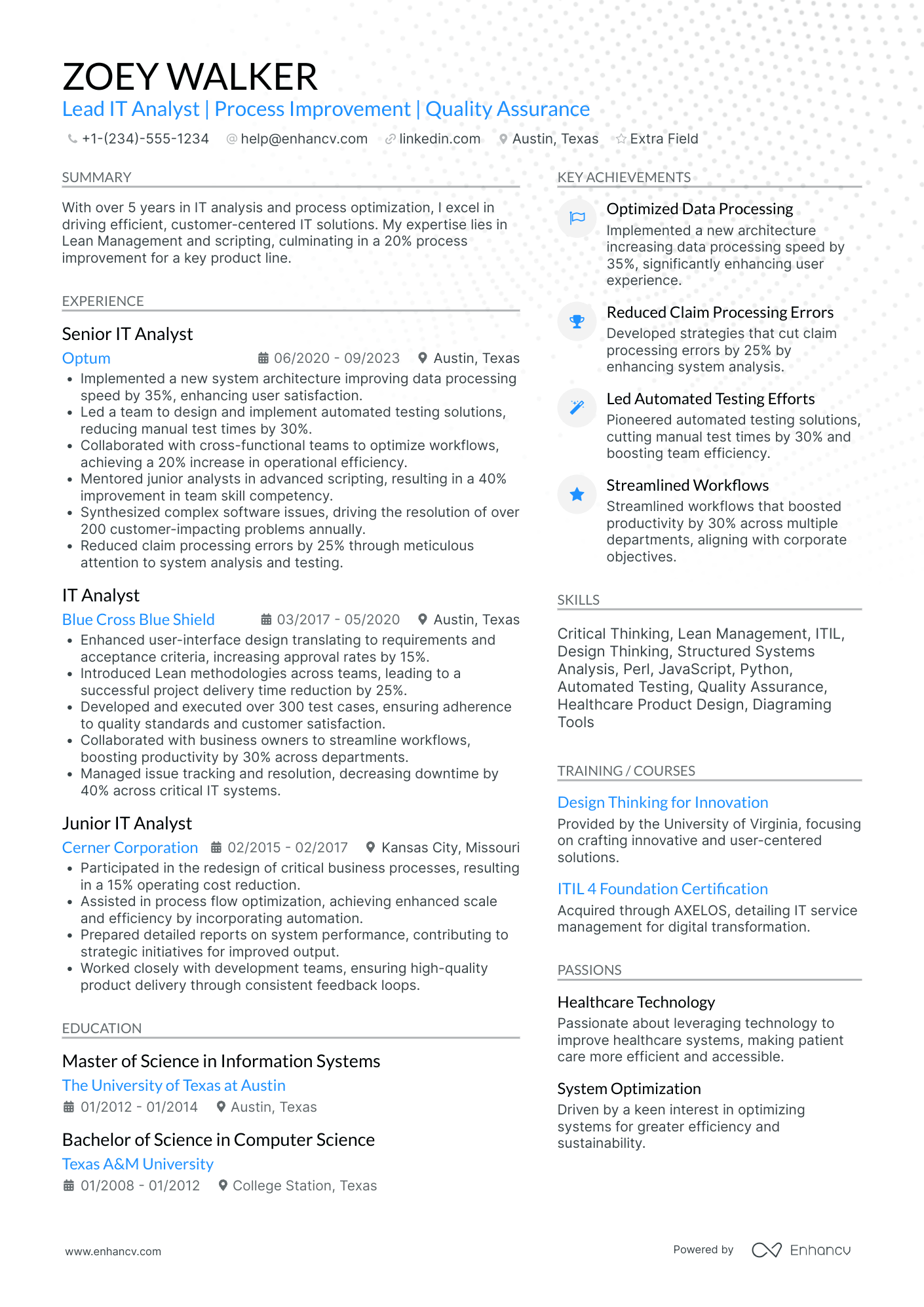 Entry Level IT Analyst Resume Example