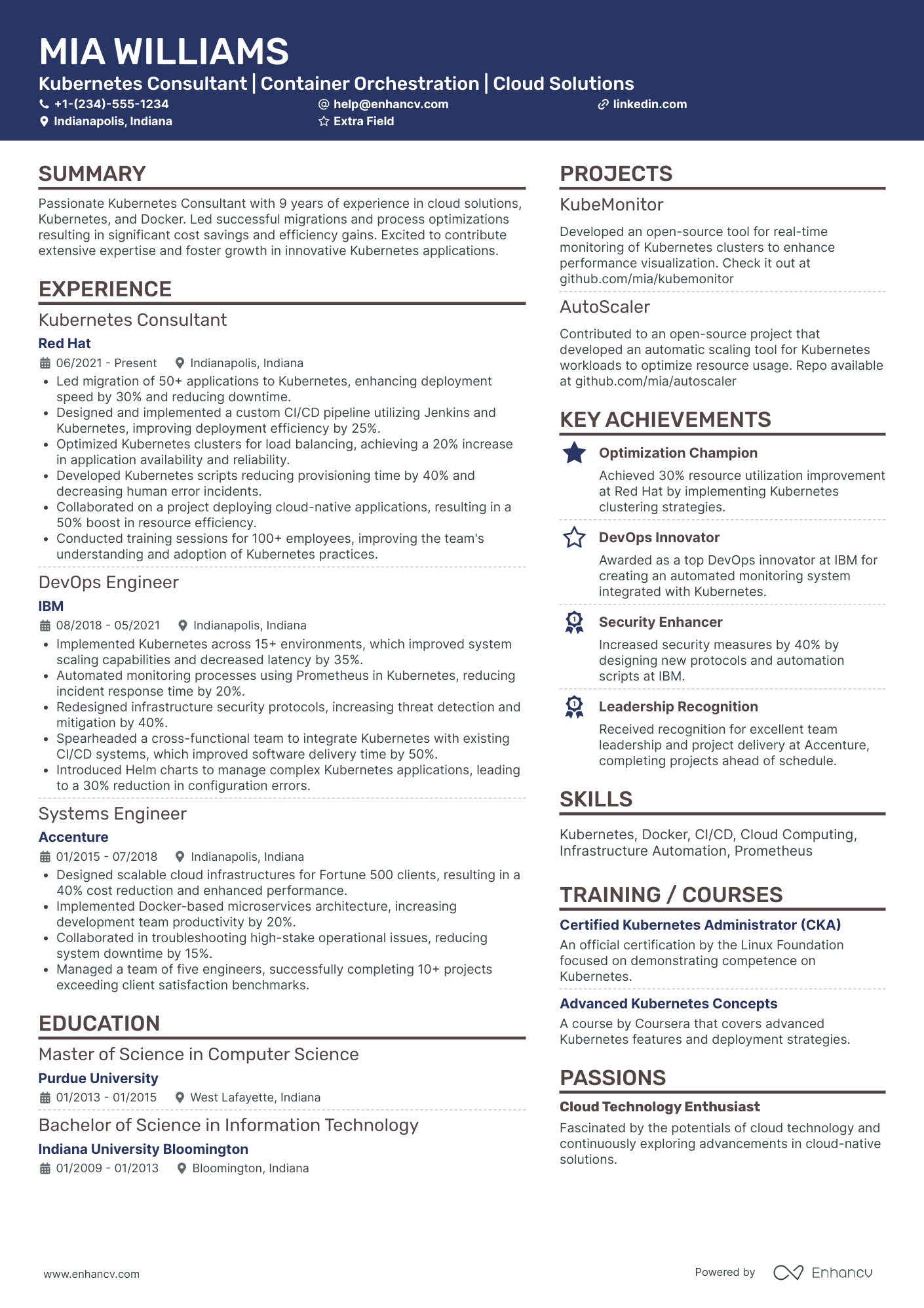 Kubernetes Consultant Resume Example