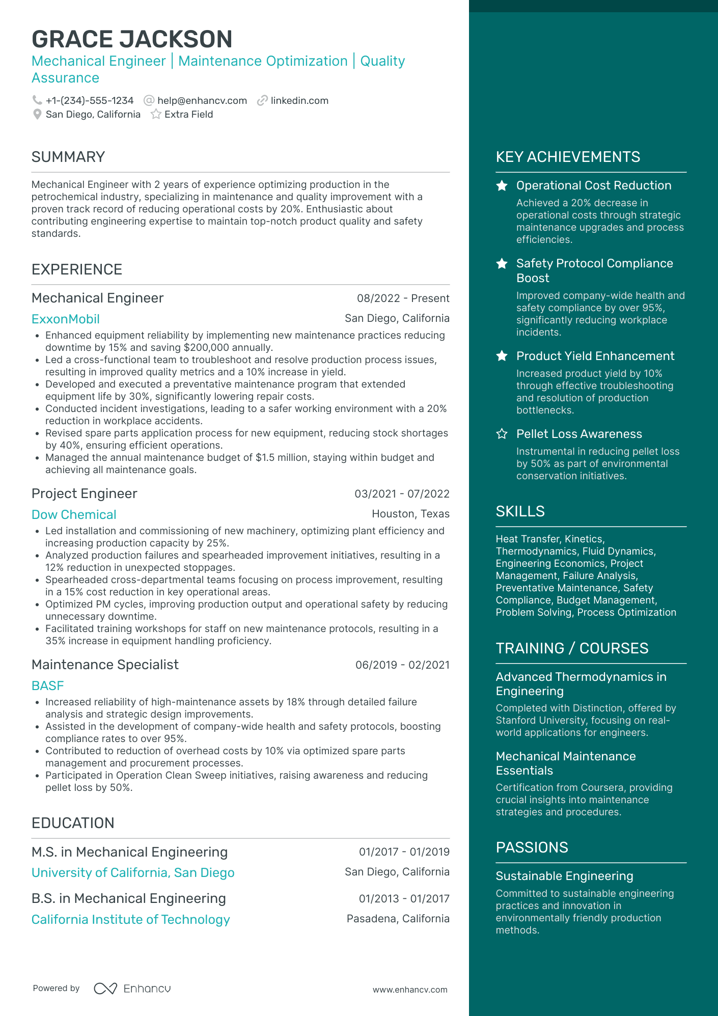 Mechanical Project Engineer Resume Example