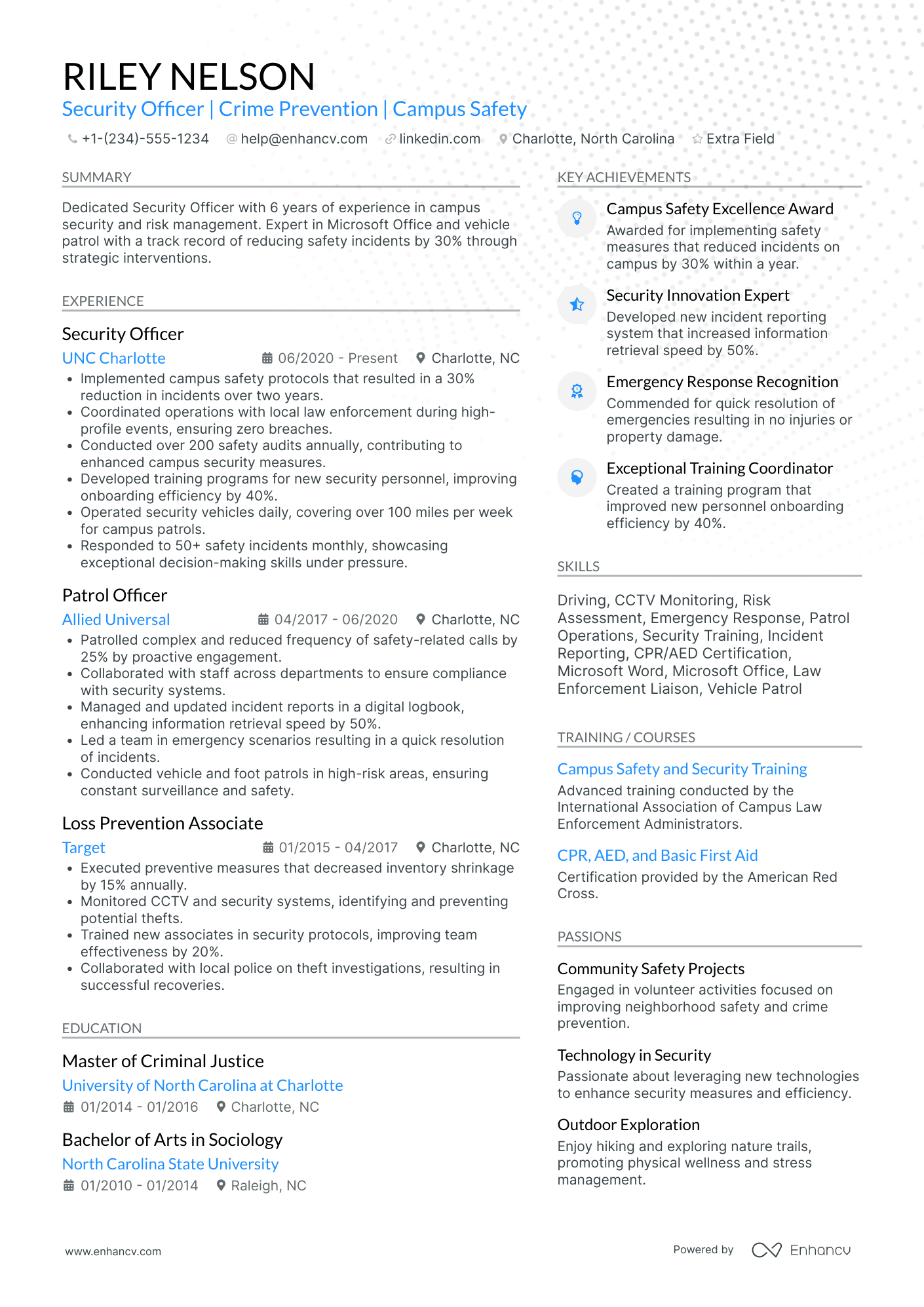 Day Shift Security Guard Resume Example