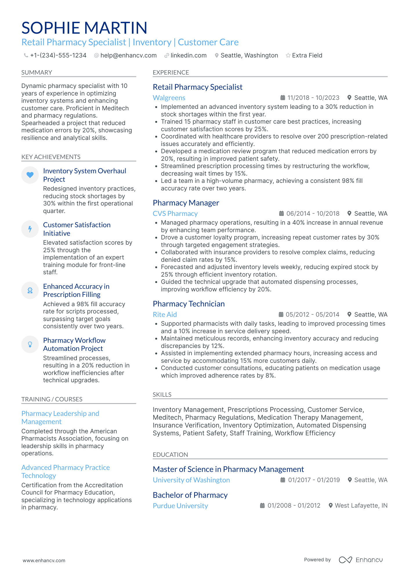 Retail Pharmacy Specialist Resume Example