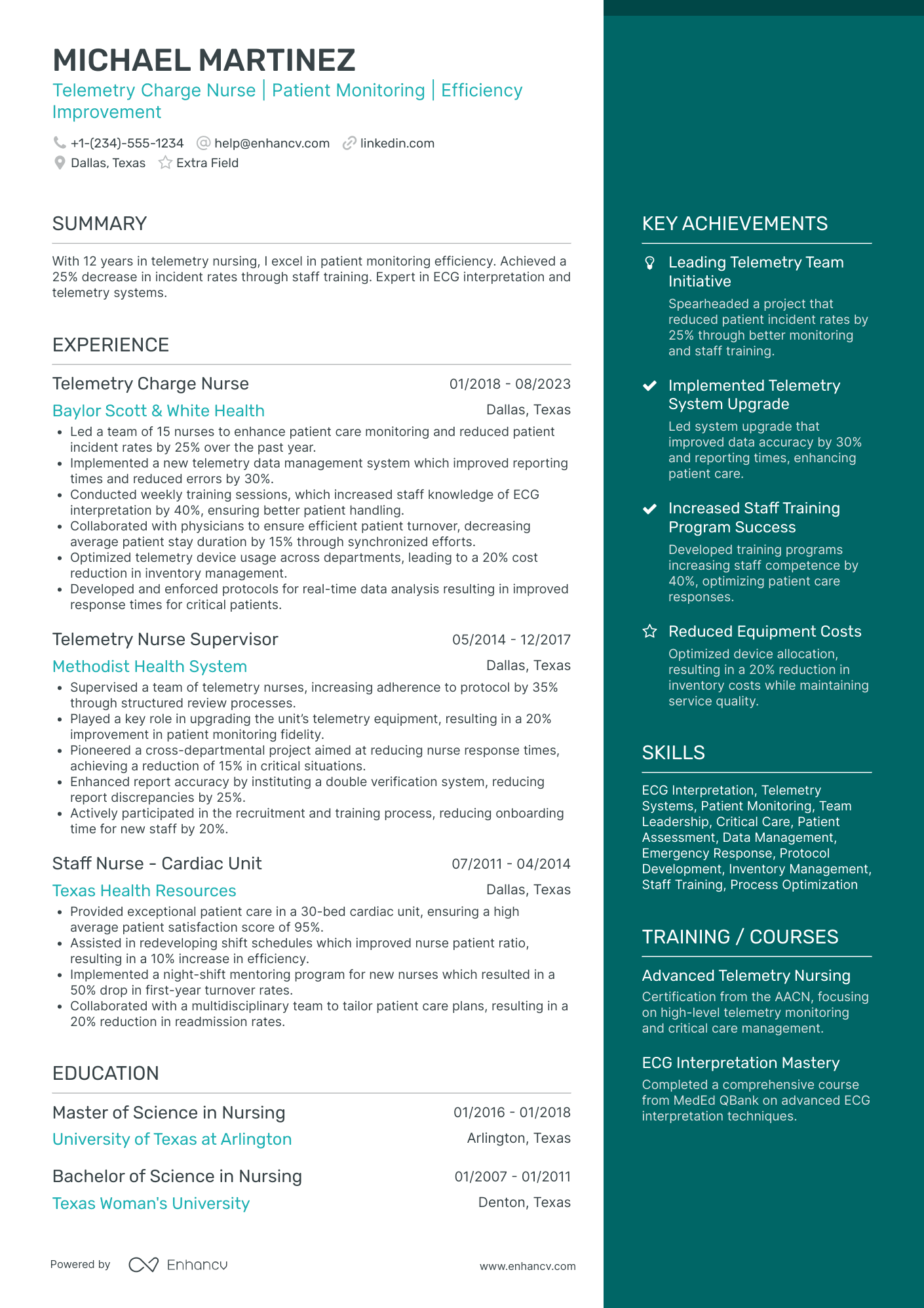 Telemetry Charge Nurse Resume Example