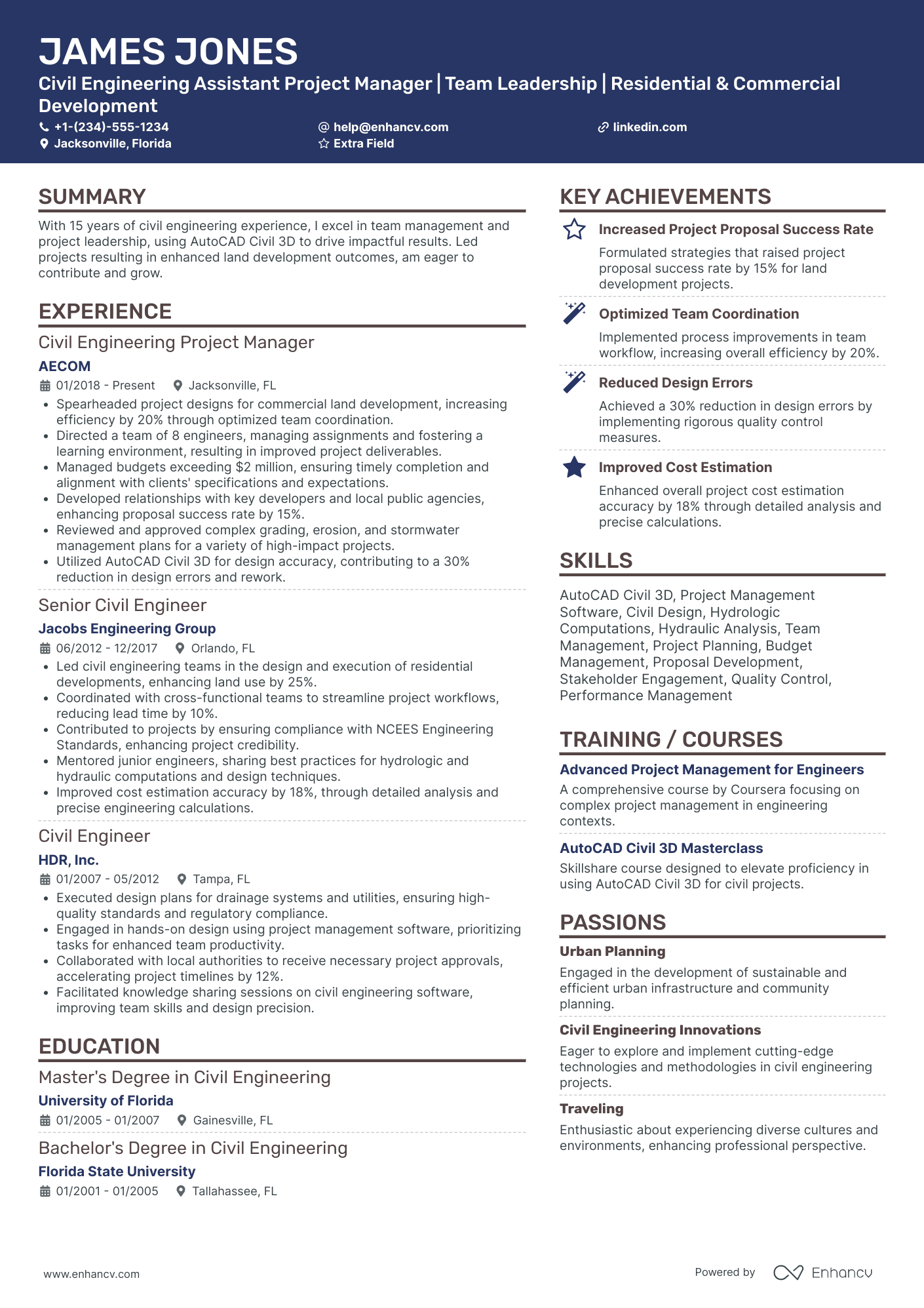 Civil Engineering Project Manager Resume Example