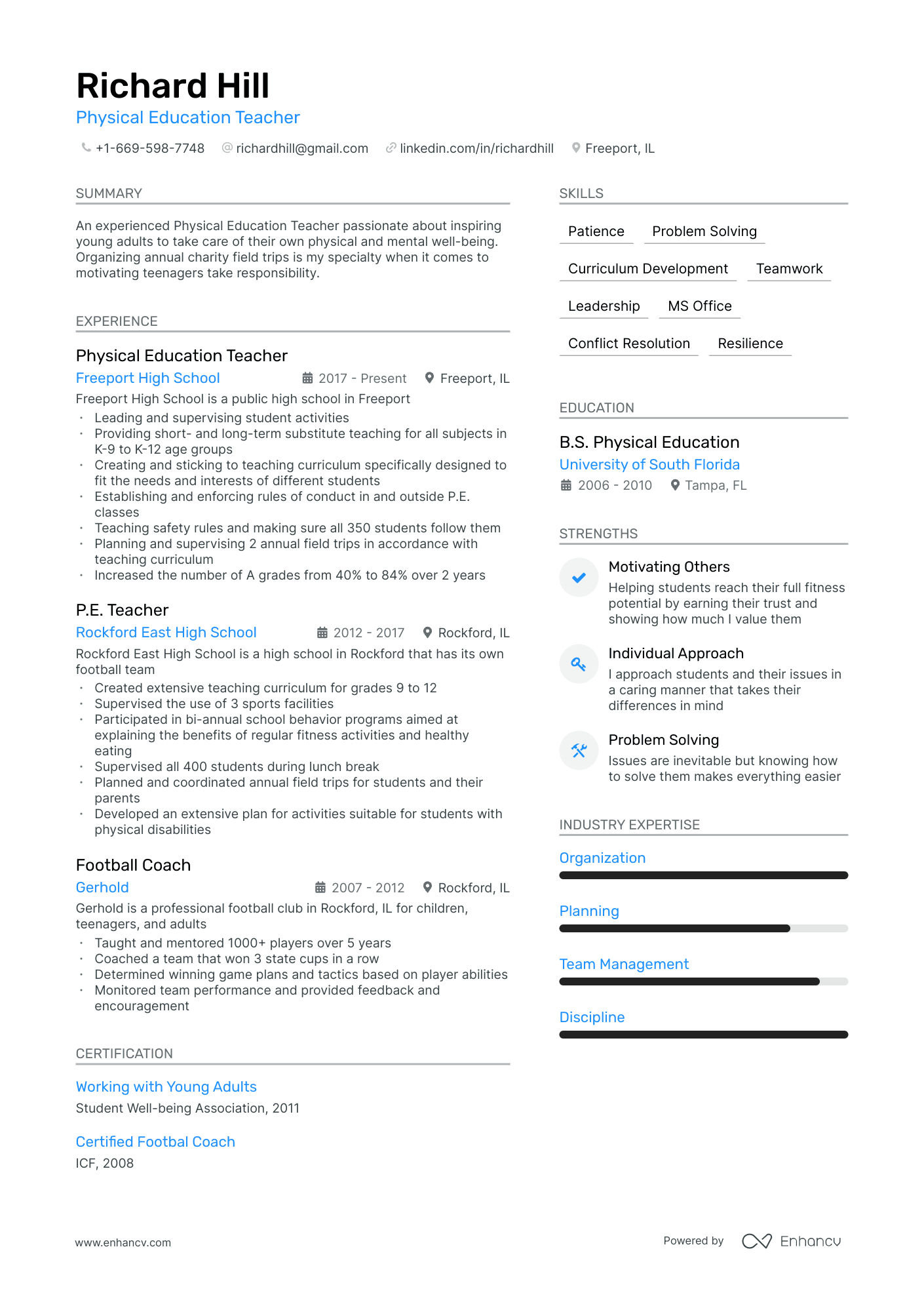 Physical Education Teacher Resume Example