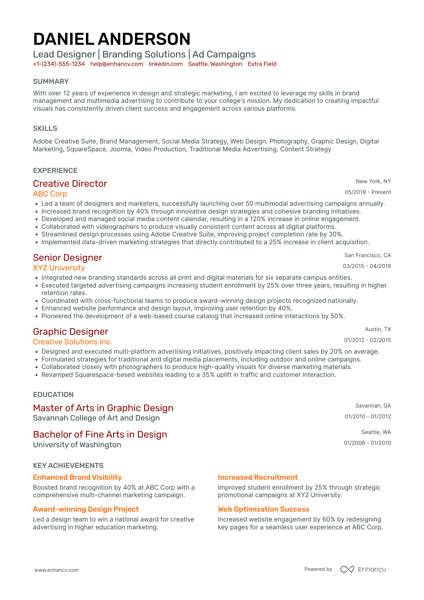 Lead Web Designer Resume Example