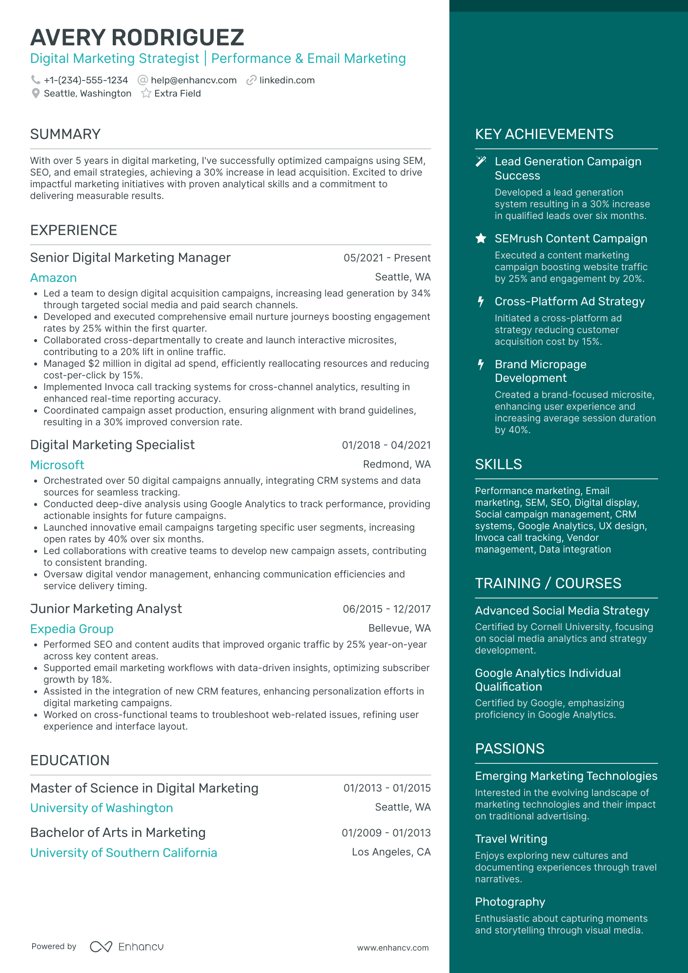 Digital Marketing Strategist Resume Example