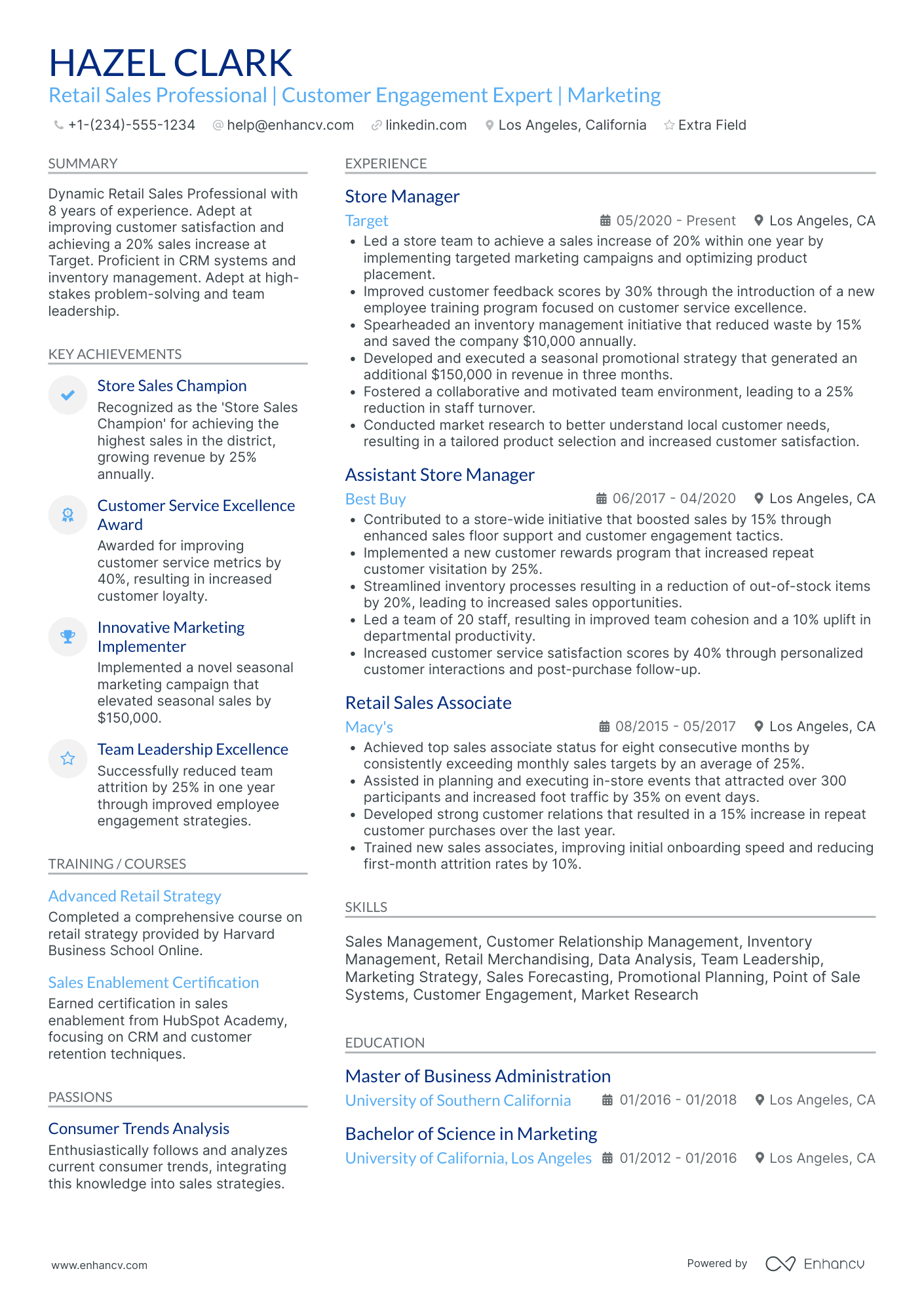 Retail Sales Professional Resume Example