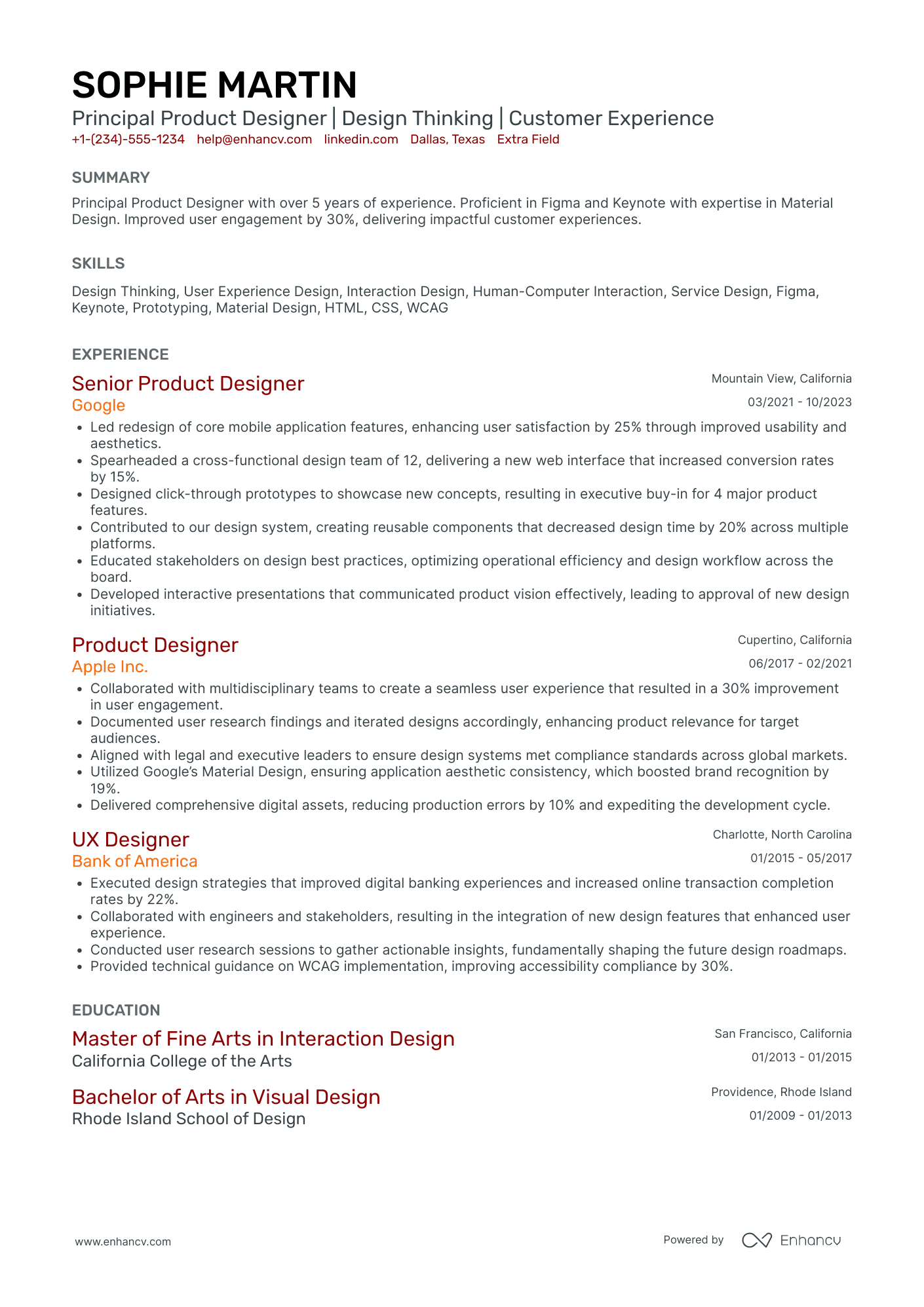 Principal Product Designer Resume Example