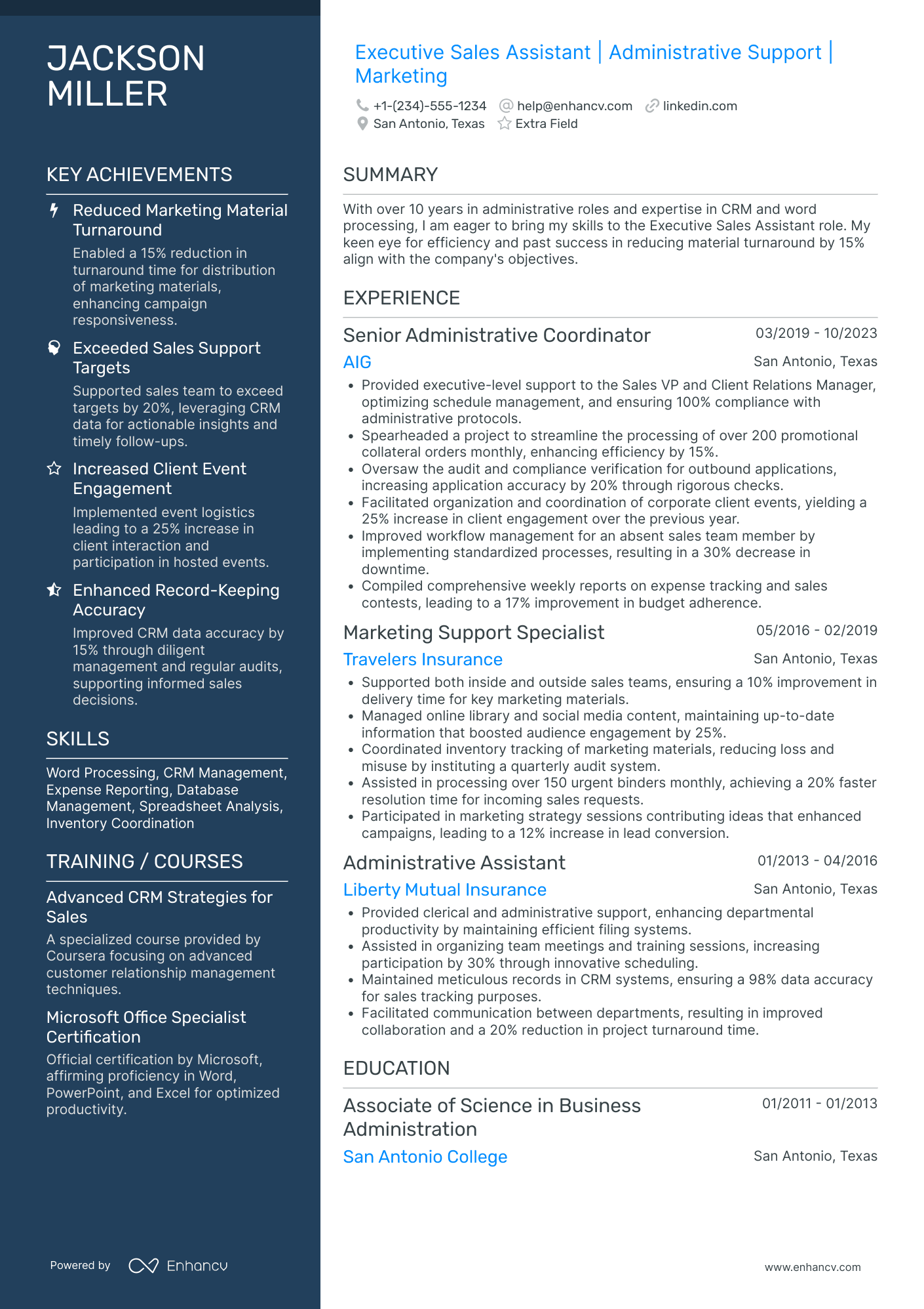 Executive Sales Assistant Resume Example