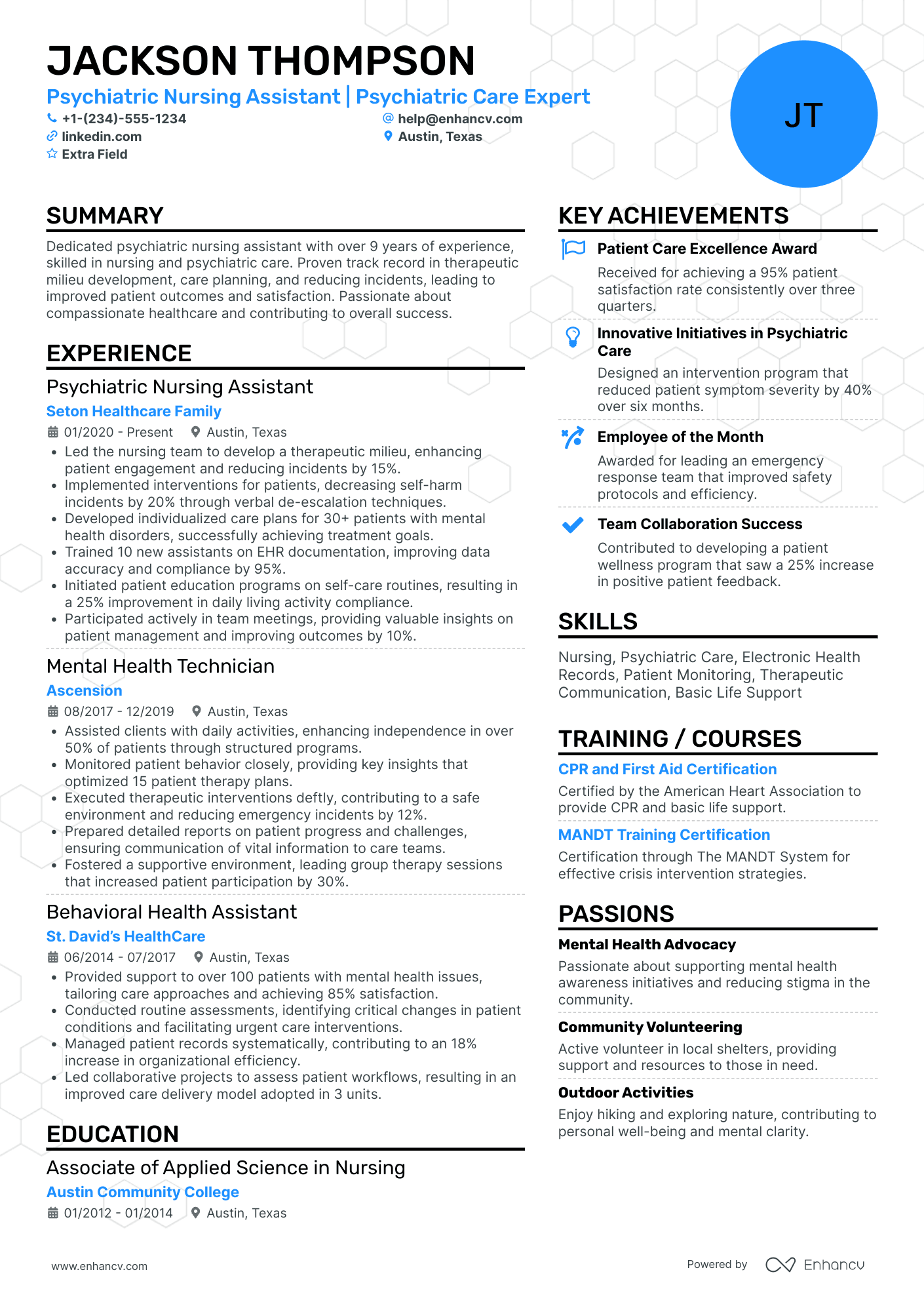 Psychiatric Nursing Assistant Resume Example