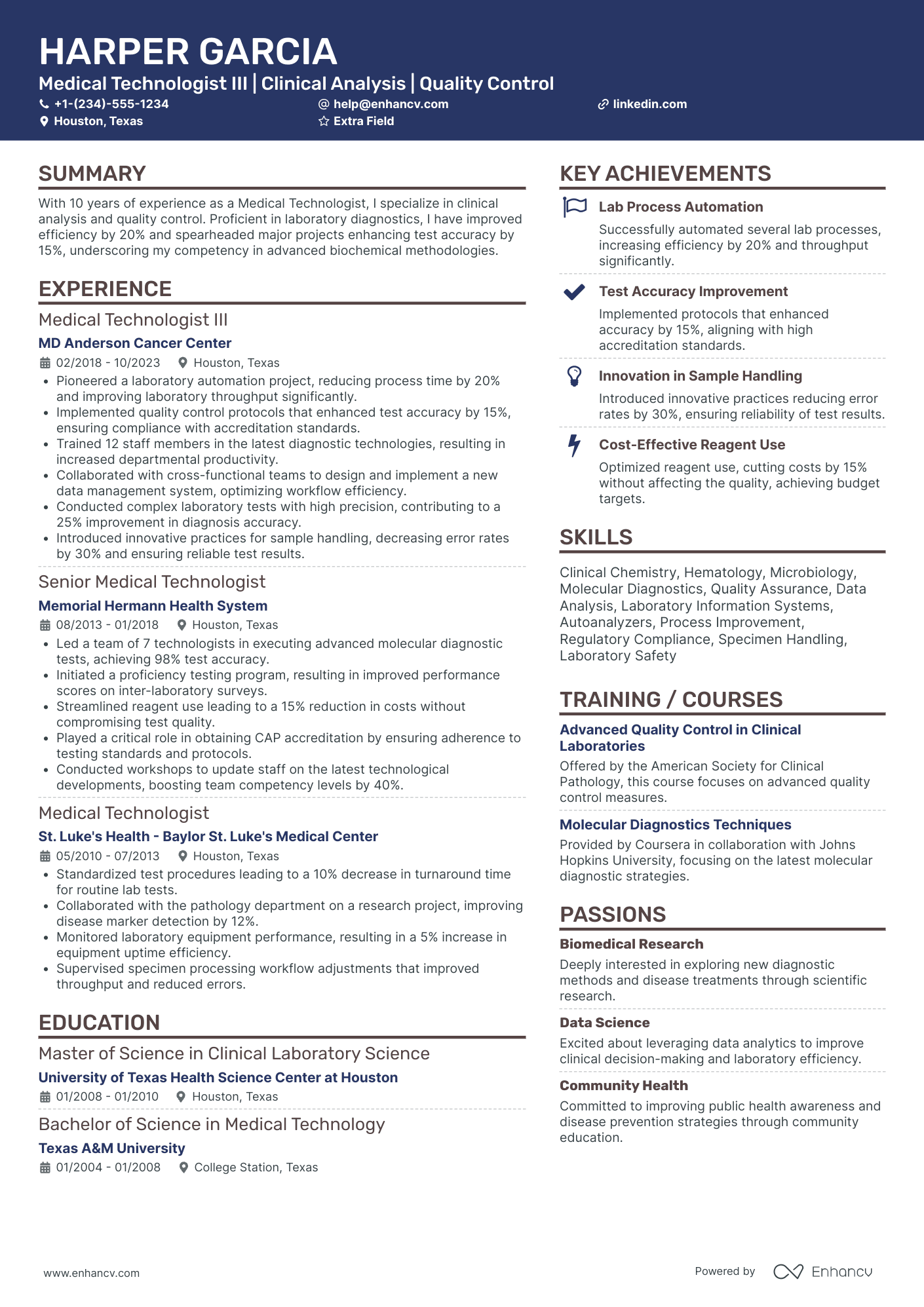 Medical Technologist III Resume Example