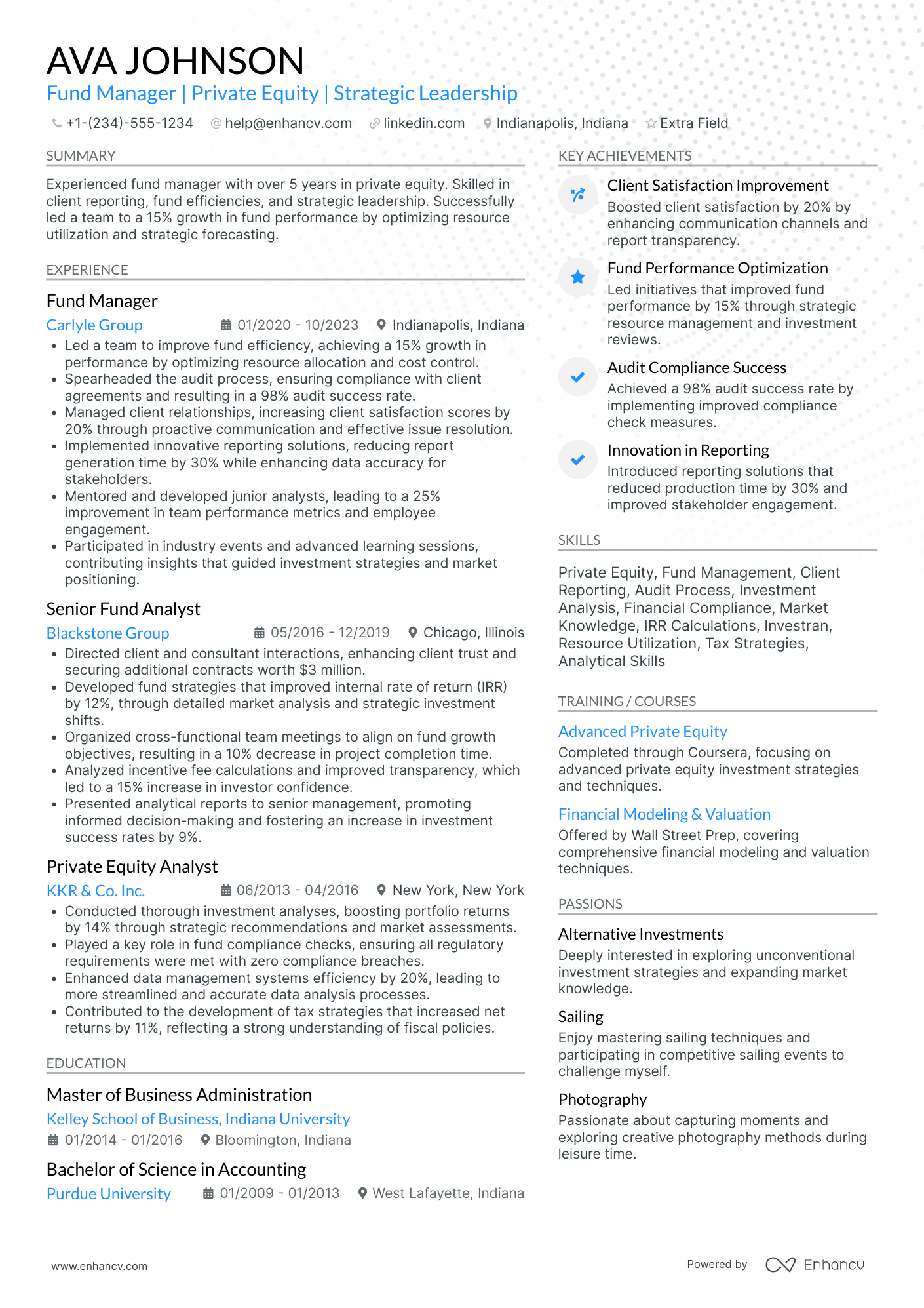 Investment Fund Manager Resume Example