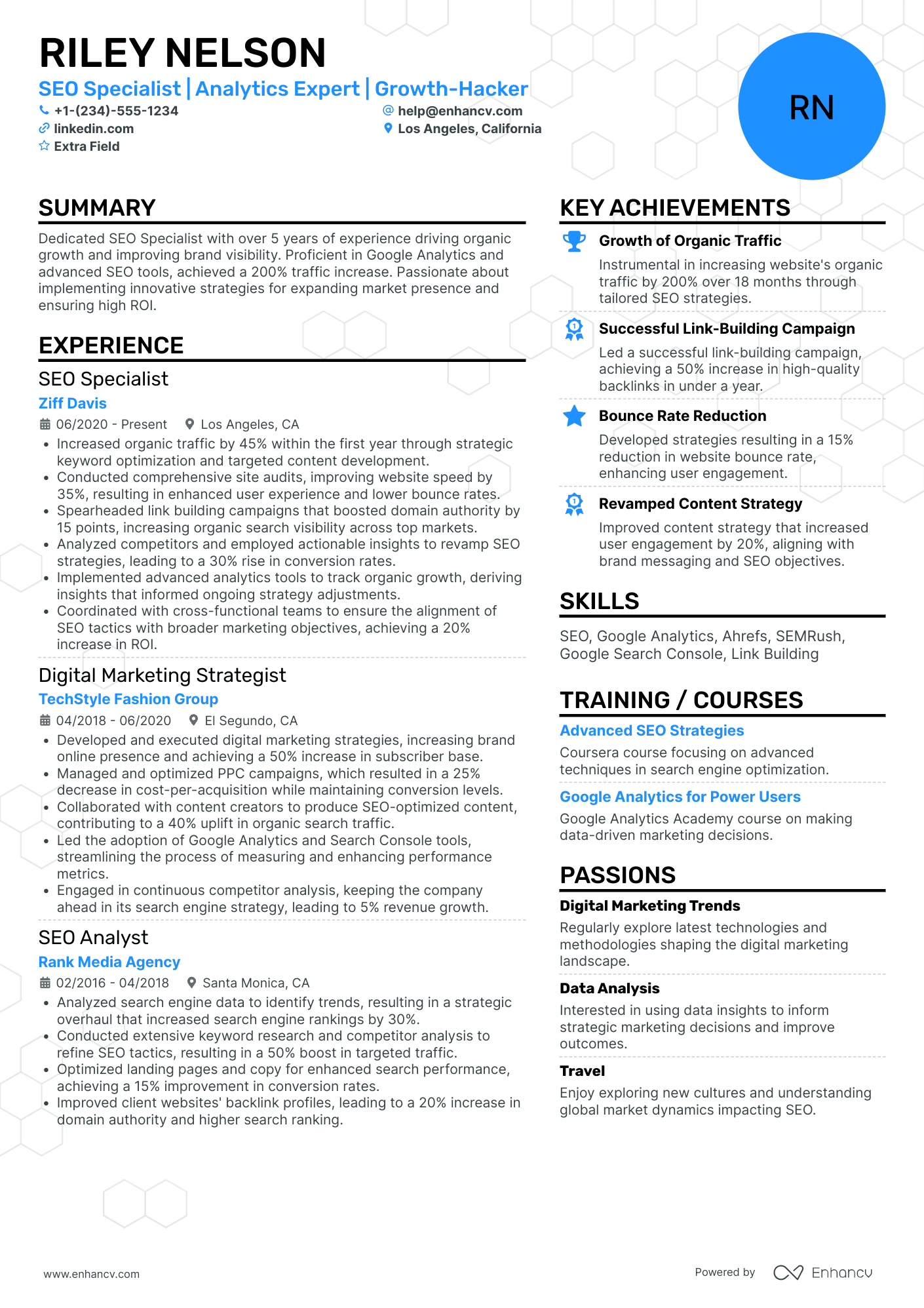 Mid Level SEO Specialist Resume Example