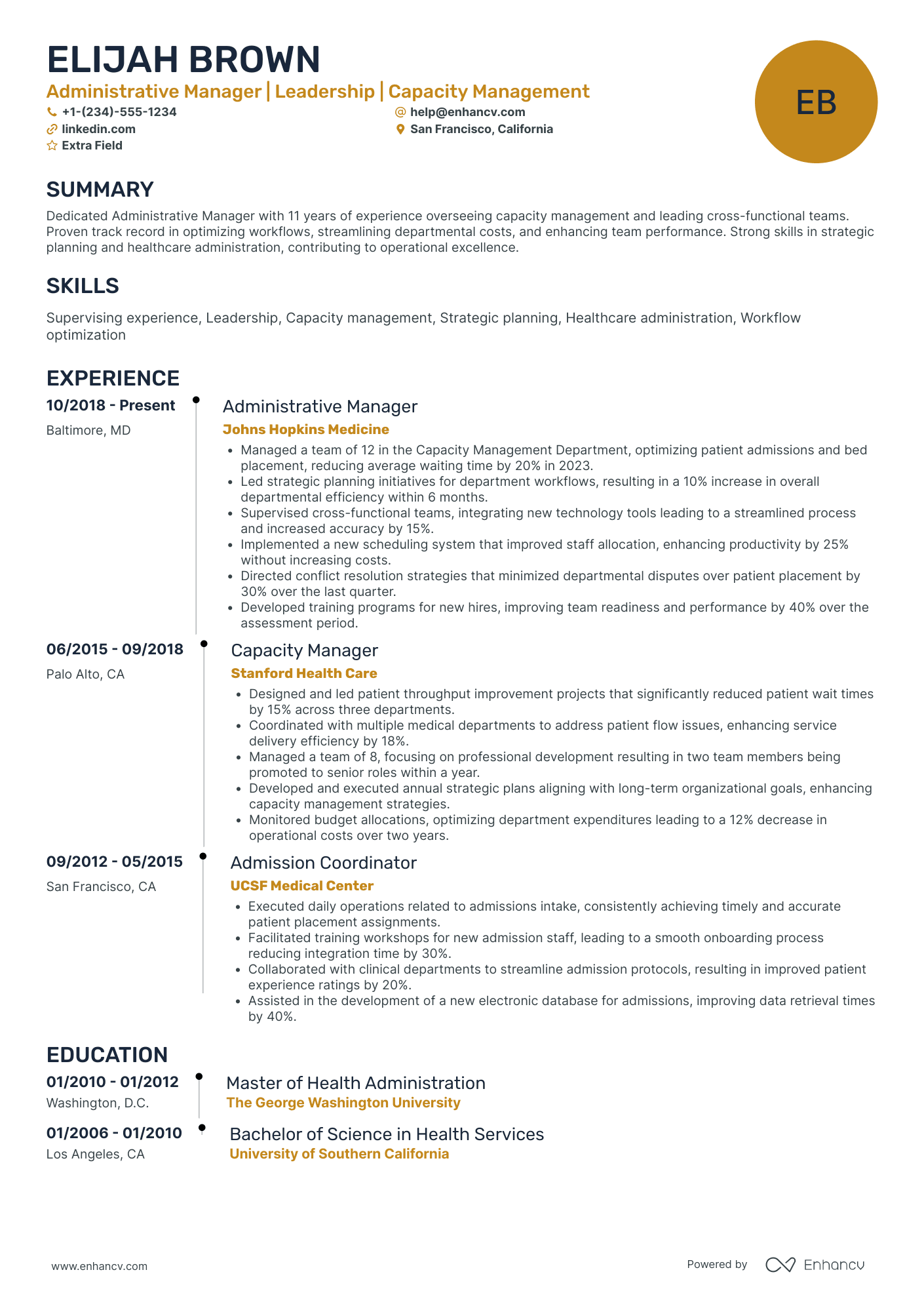 Senior Administrative Manager Resume Example