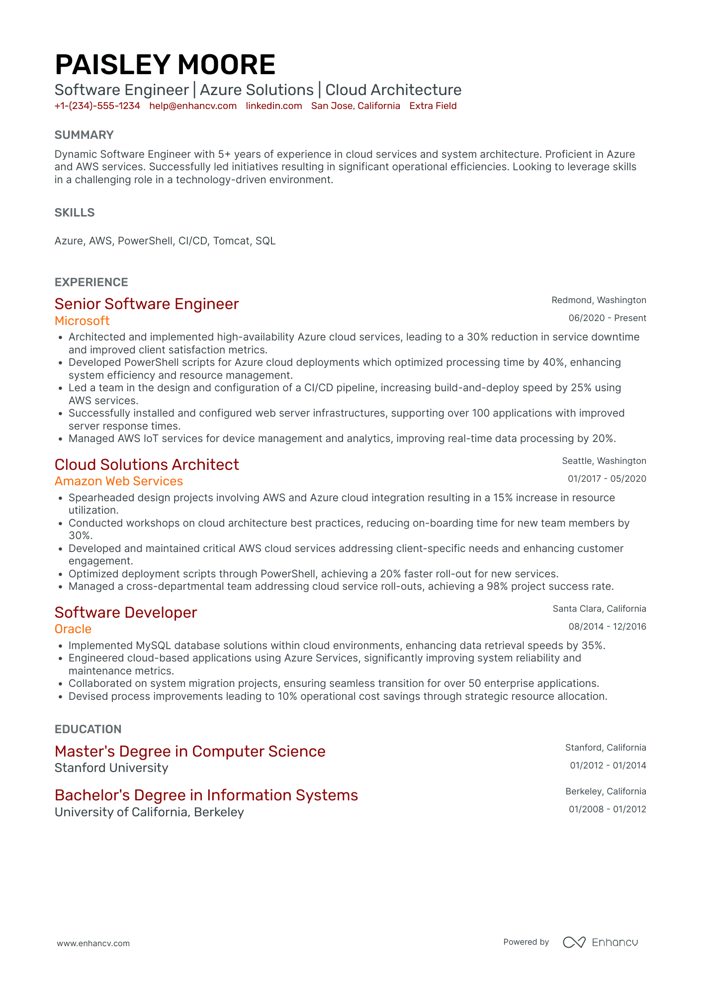 Silicon Valley Software Engineer Resume Example