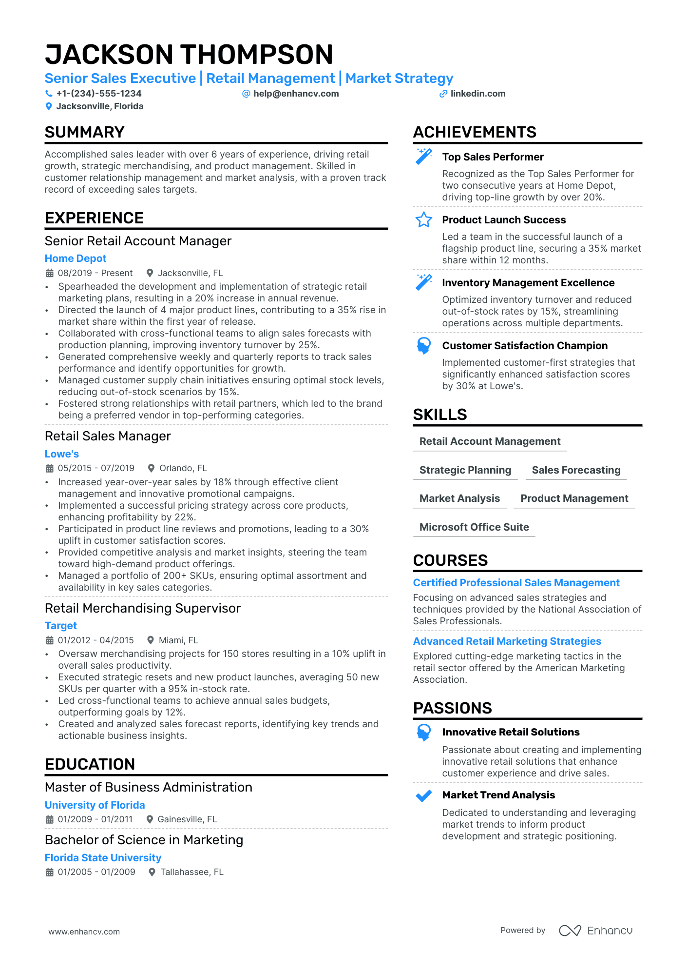 Retail Sales Executive Resume Example