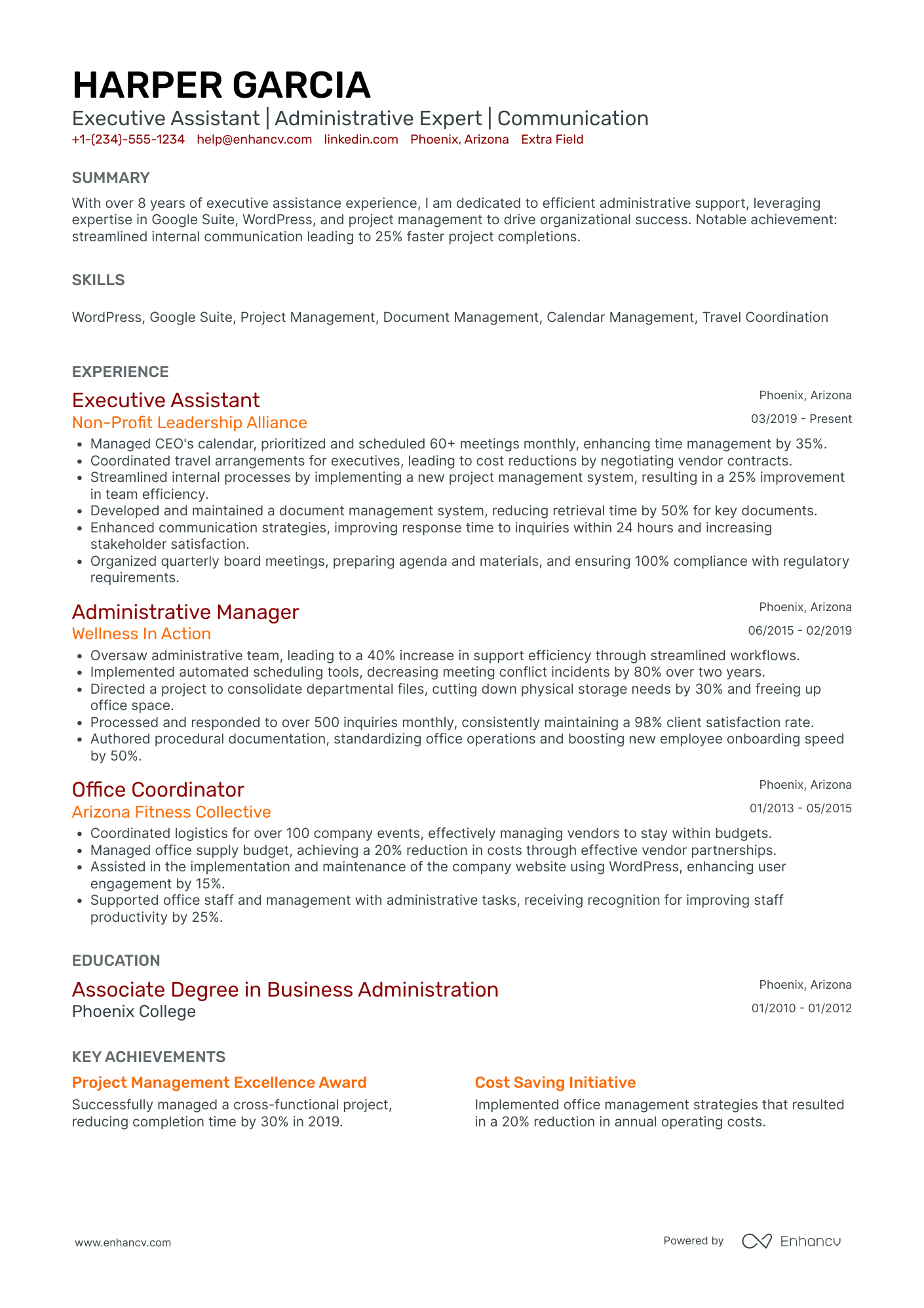 Personal Executive Assistant Resume Example