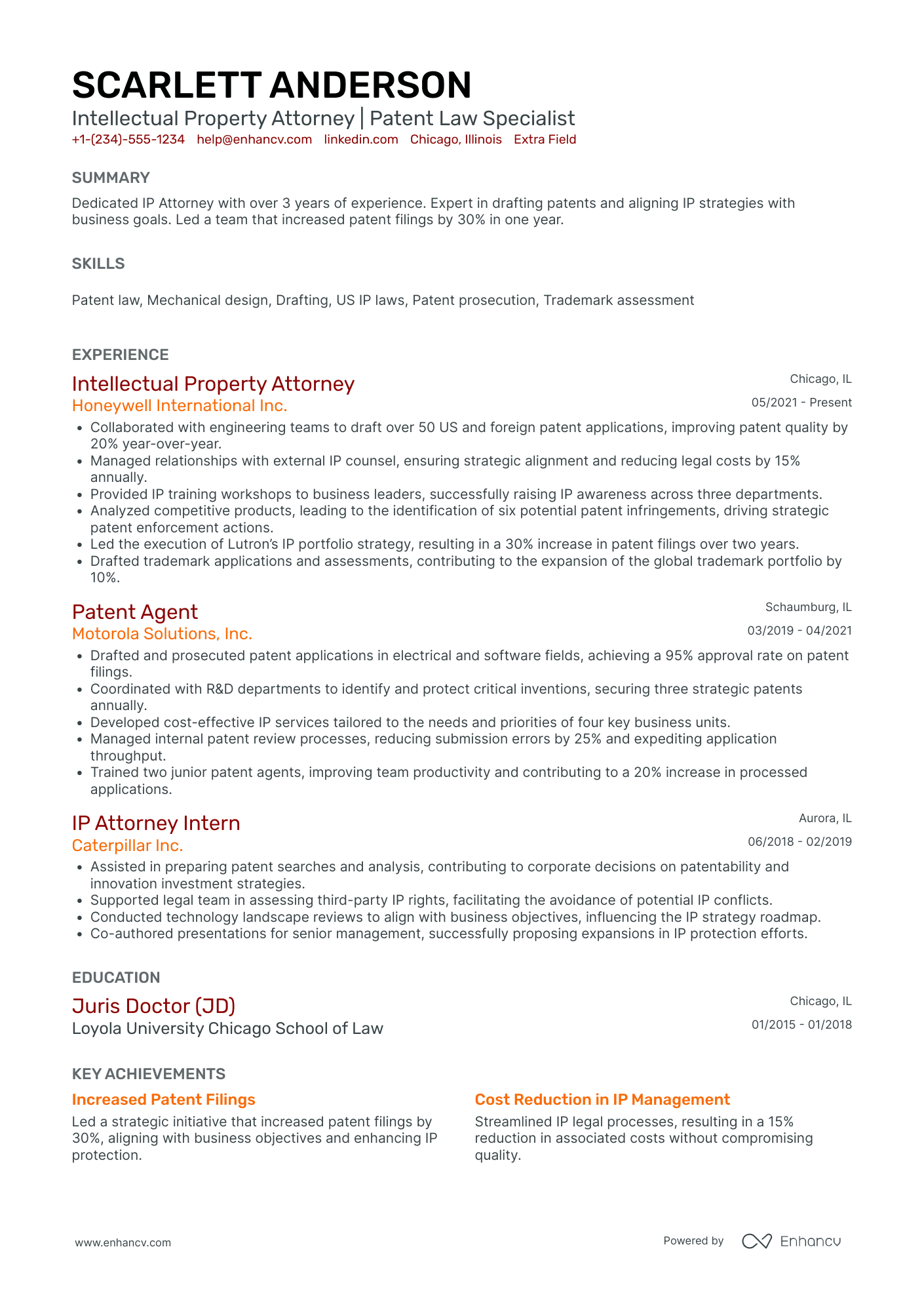 Junior Intellectual Property Lawyer Resume Example