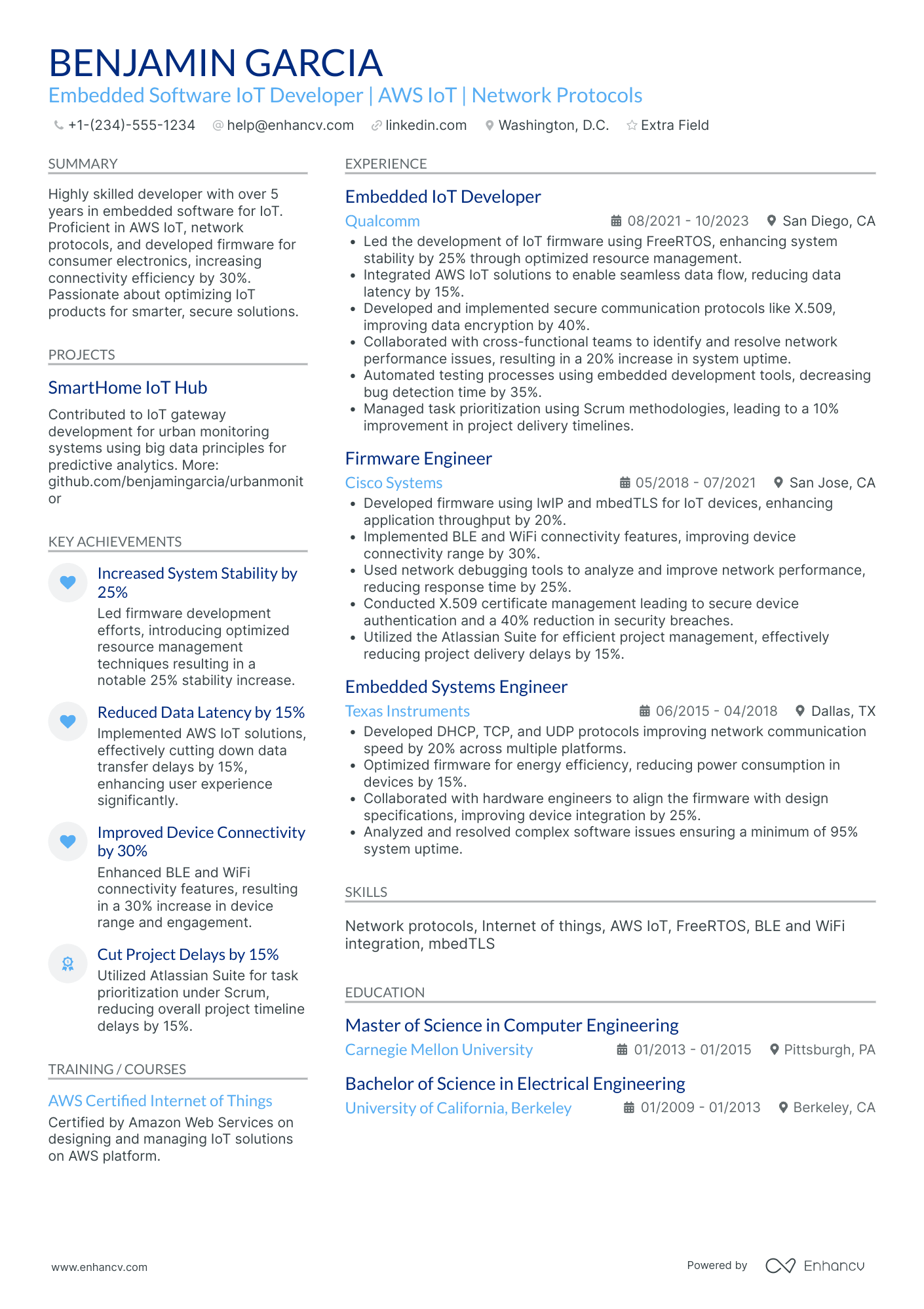 AWS IoT Specialist Resume Example