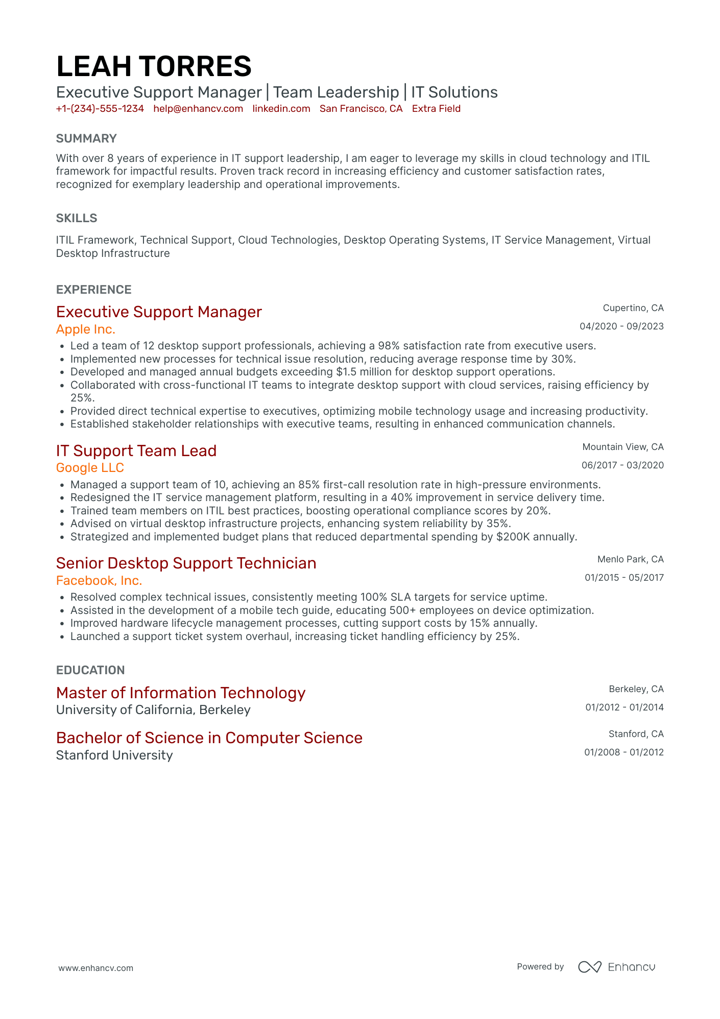 Desktop Support Manager Resume Example