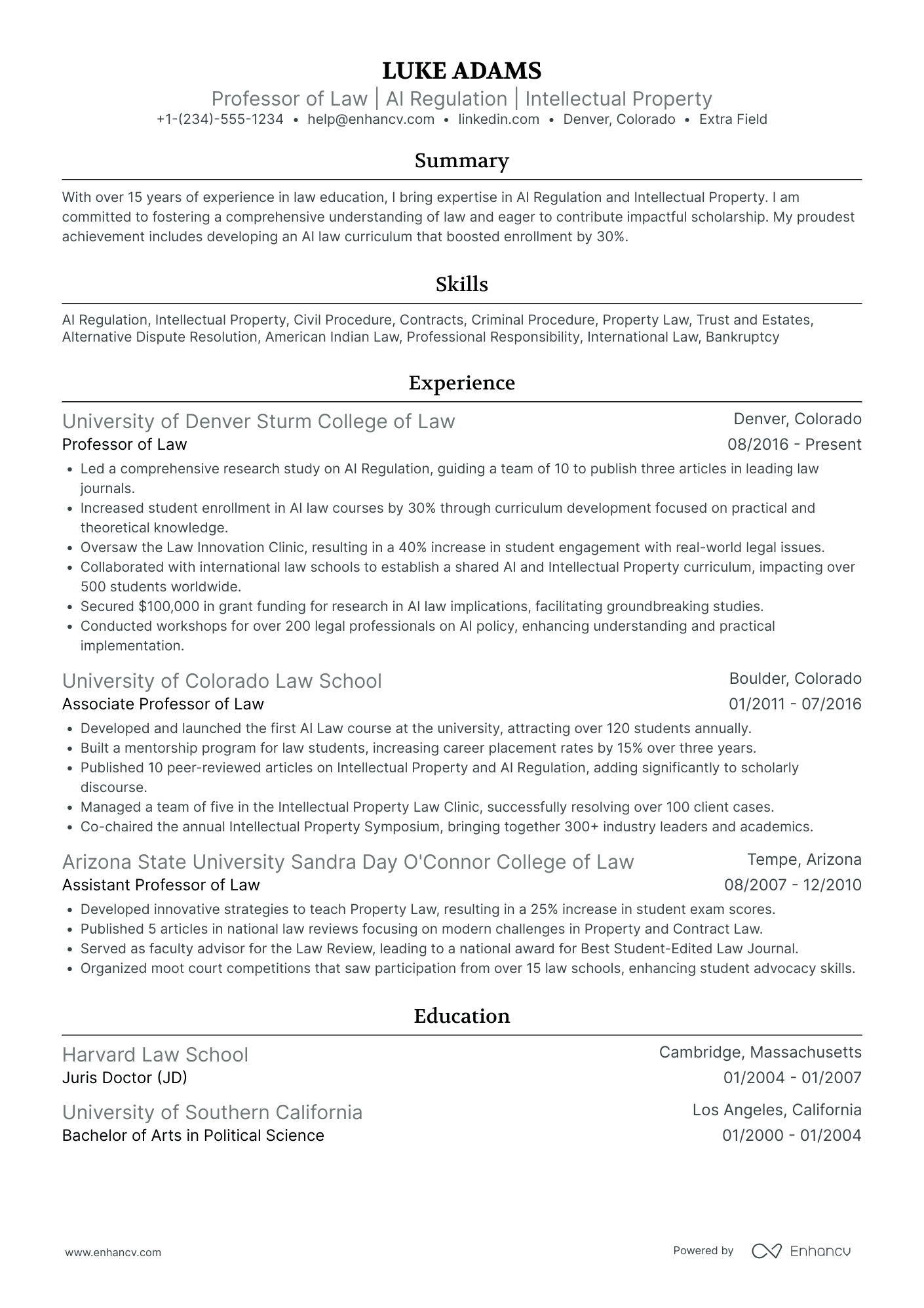 Law School Professor of Criminal Law Resume Example