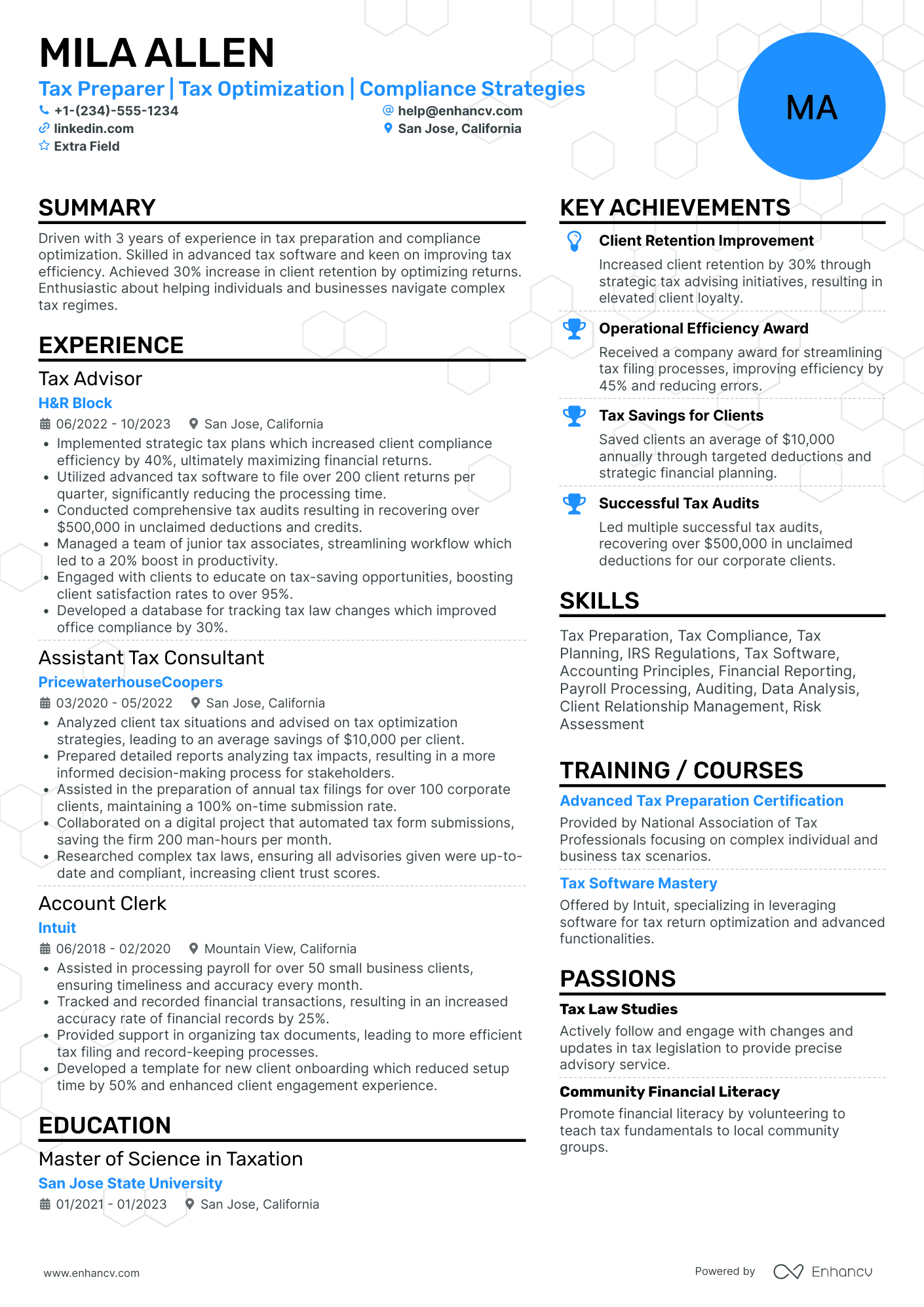 Entry Level Tax Preparer Resume Example