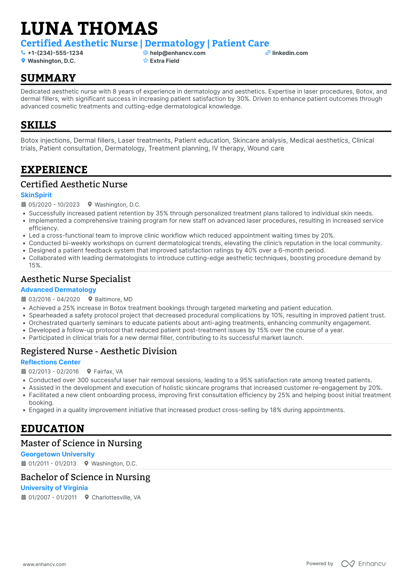 Certified Aesthetic Nurse Resume Example