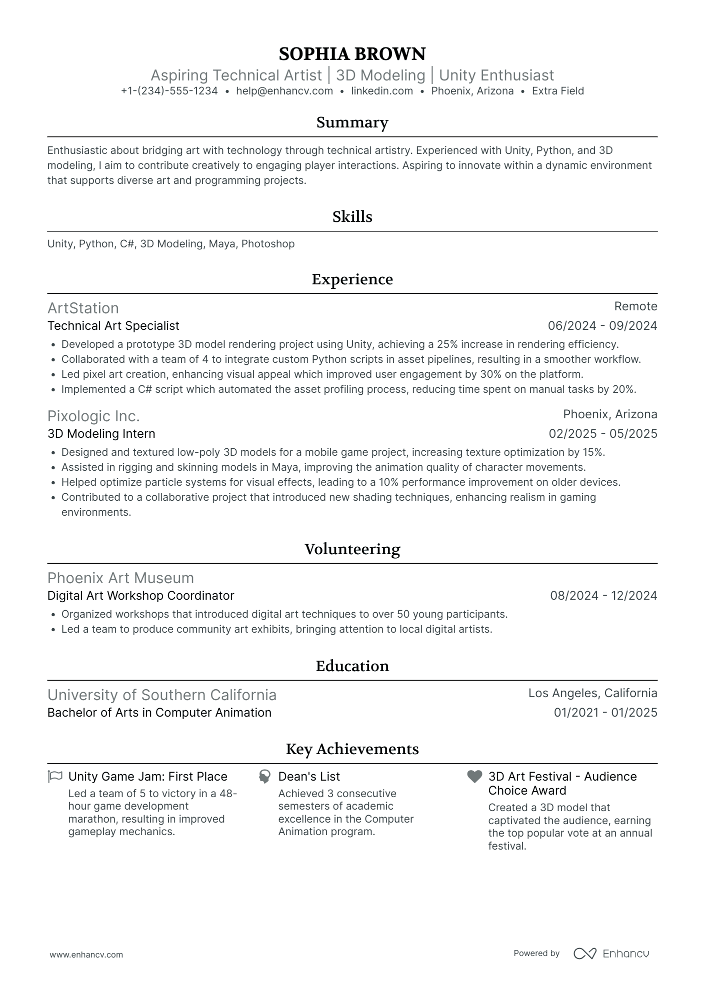 Artist Intern Resume Example