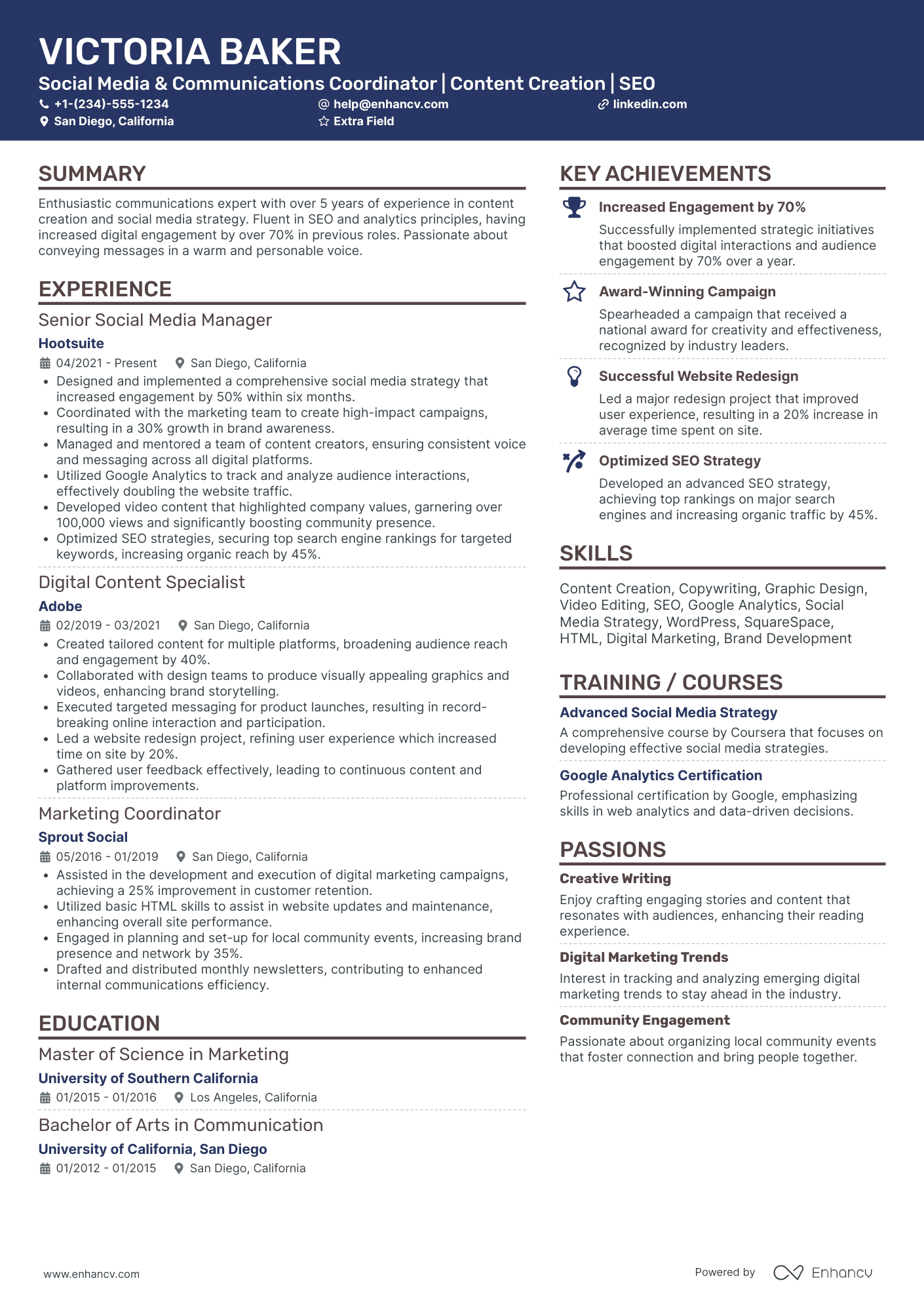 Social Media and PR Coordinator Resume Example