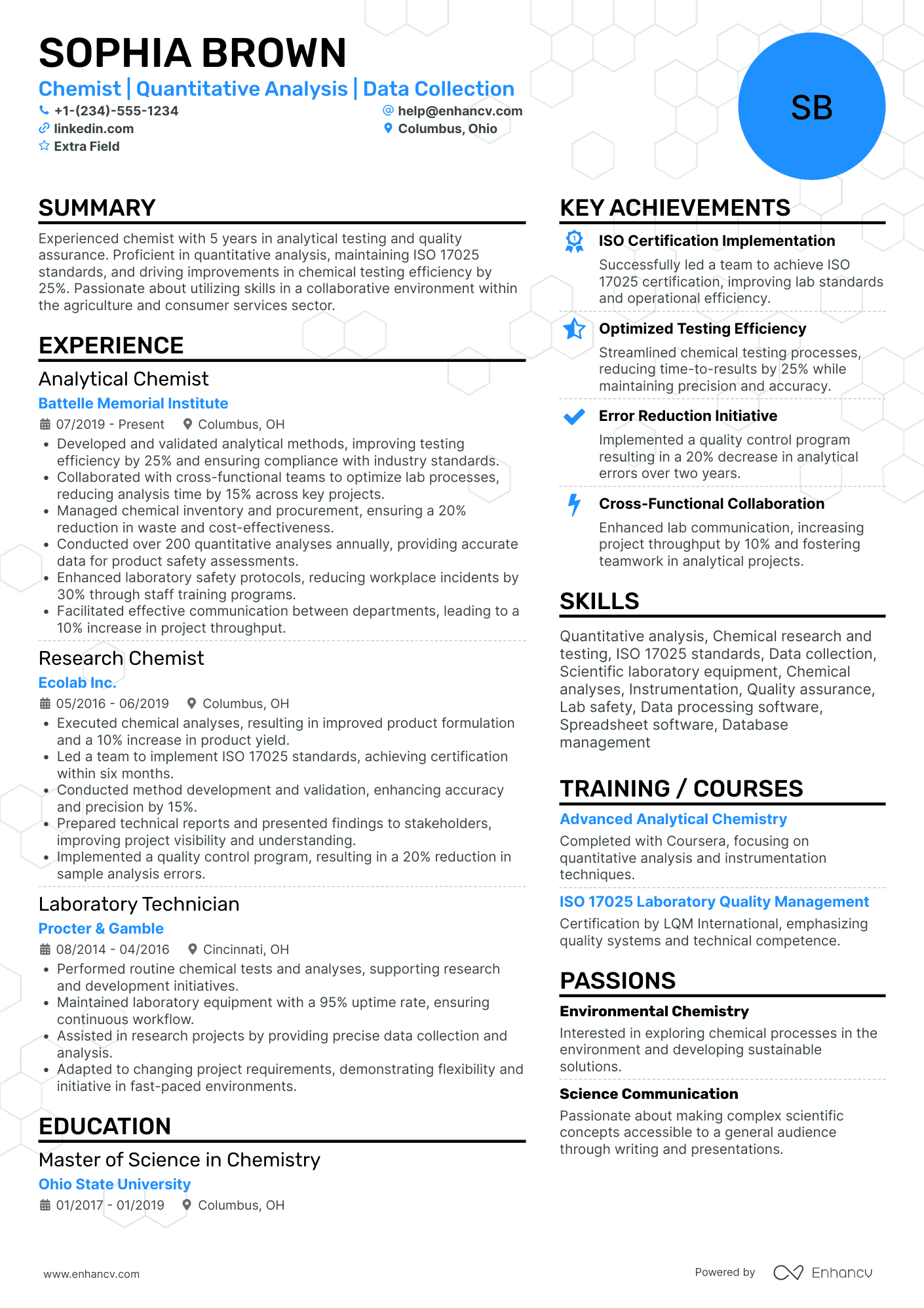 Physical Chemist Resume Example