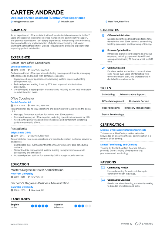 Front Office Assistant Resume Example