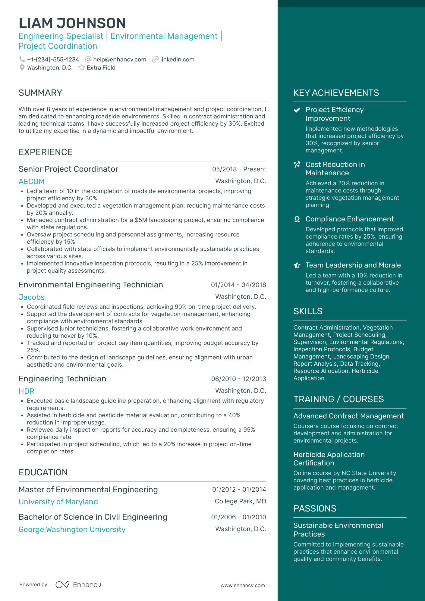 Environmental Engineering Specialist Resume Example