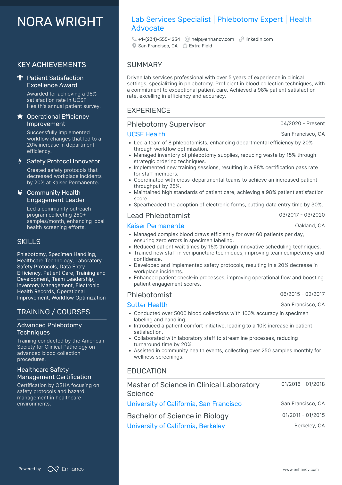 Phlebotomist Specialist Resume Example