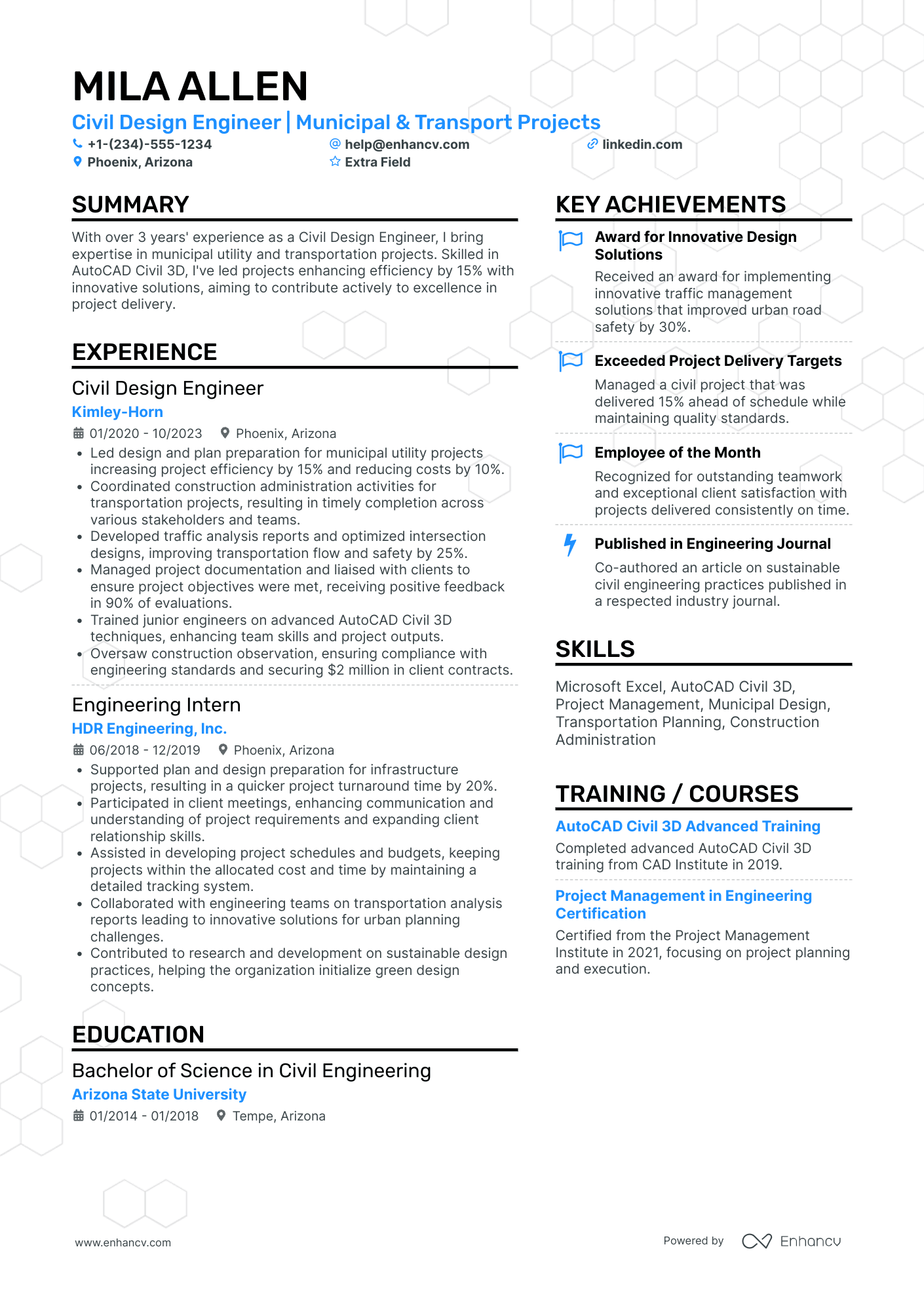 Junior Civil Design Engineer Resume Example