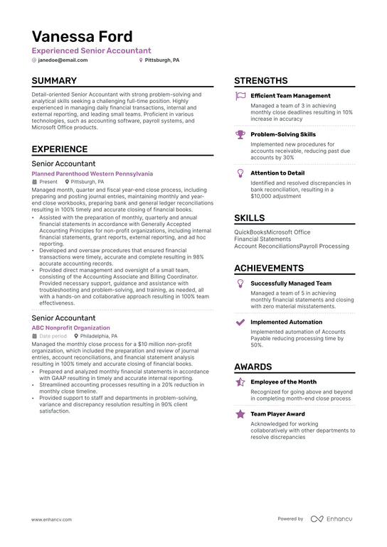 Full Cycle Accounting Resume Example