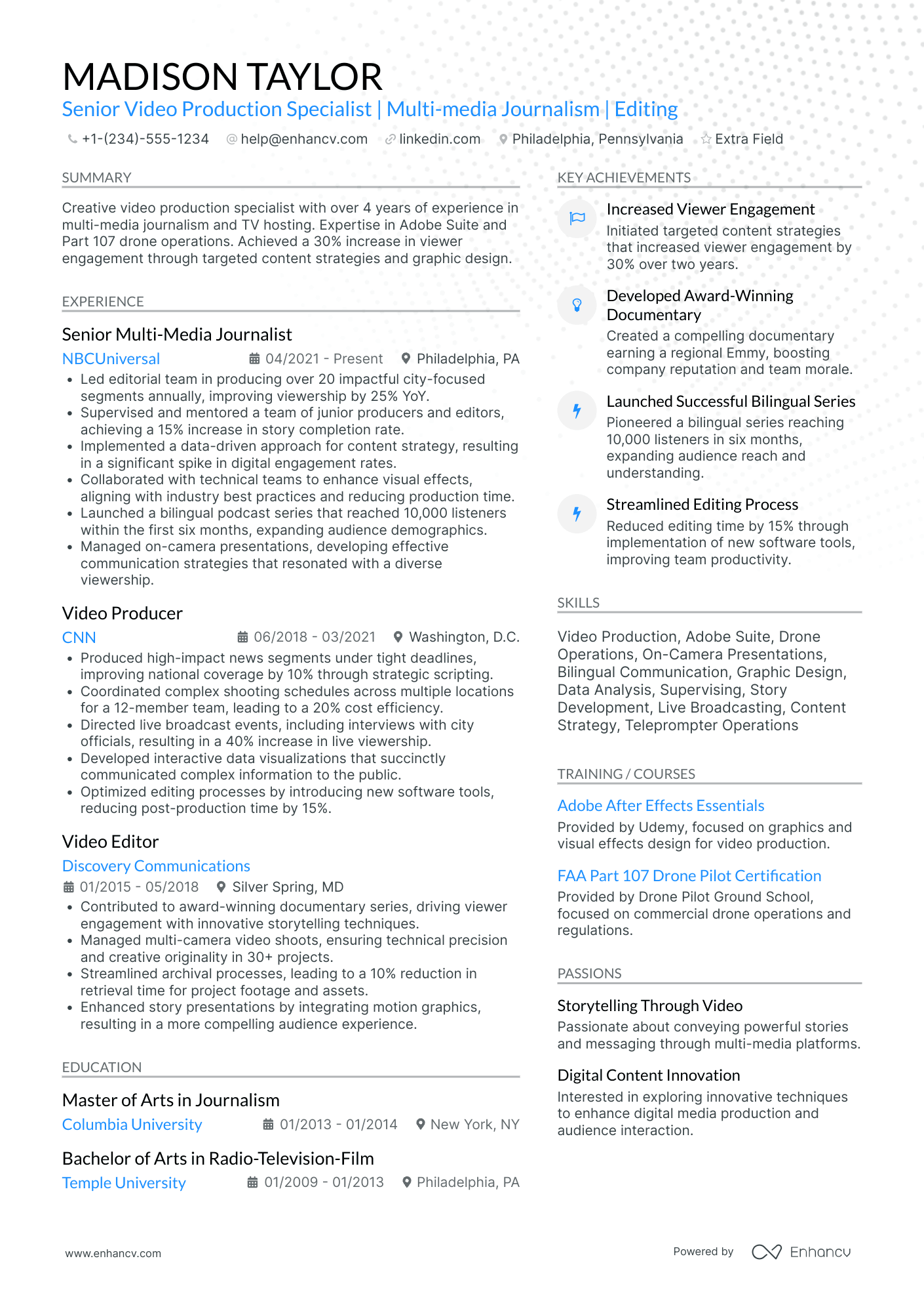 Senior Journalist Resume Example