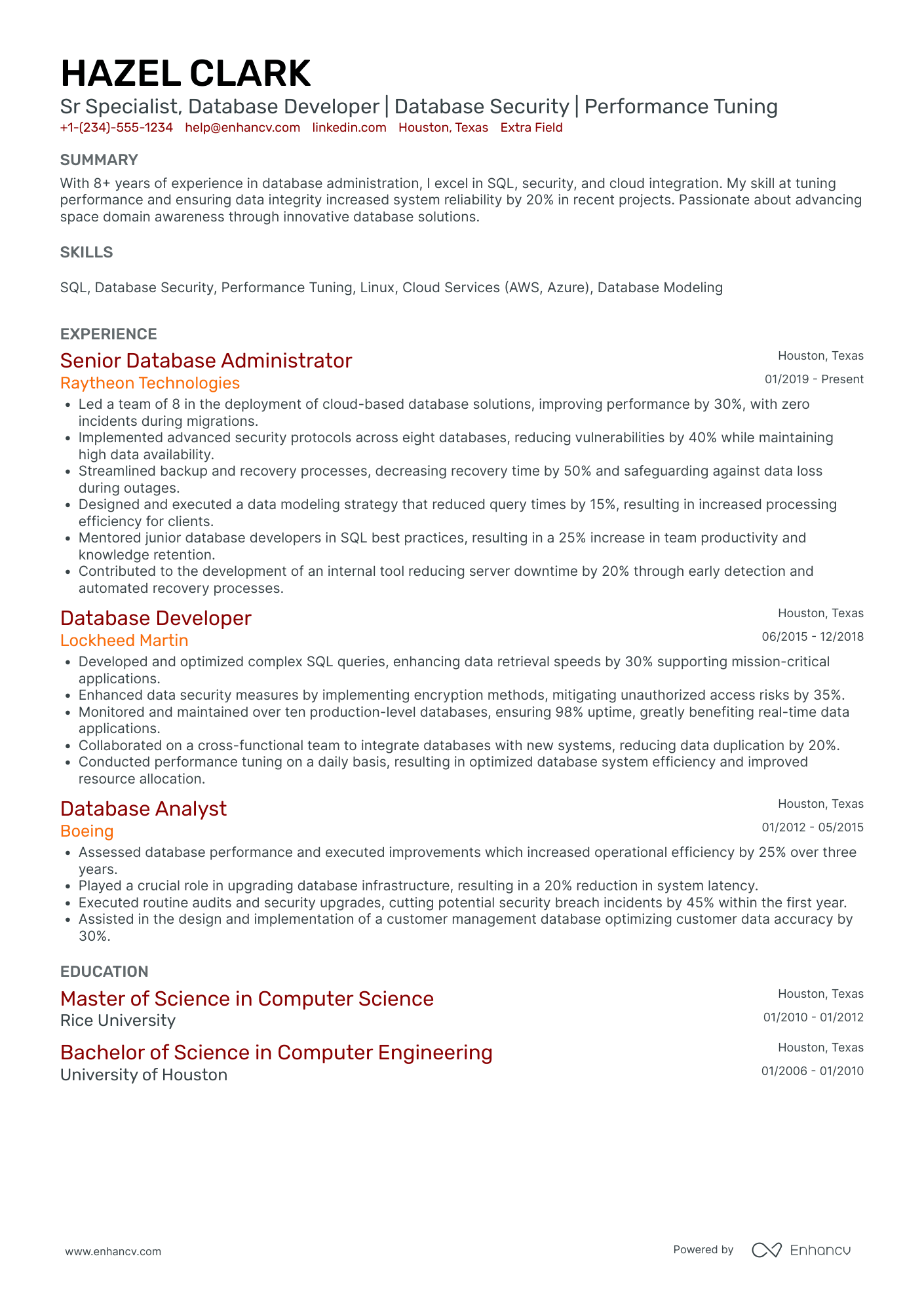 MongoDB Cloud Specialist Resume Example