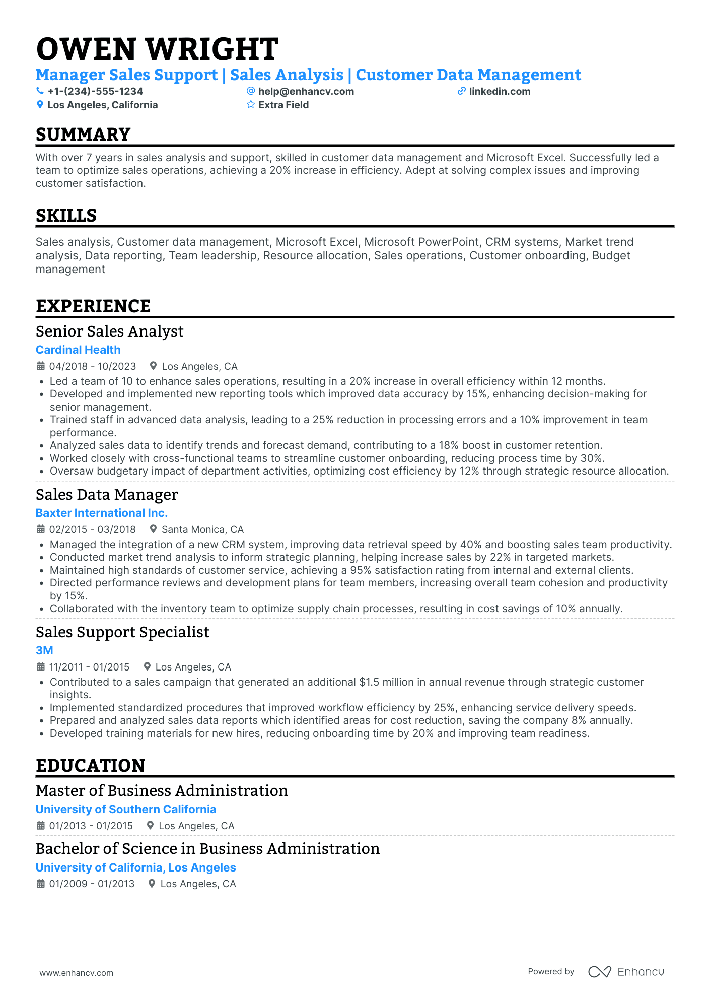 Field Sales Manager Resume Example