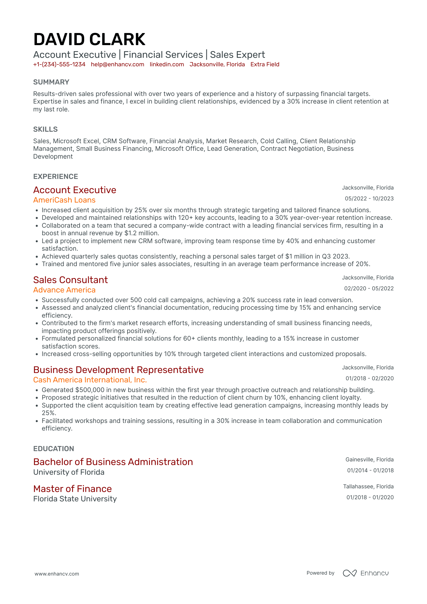 Financial Services Account Executive Resume Example