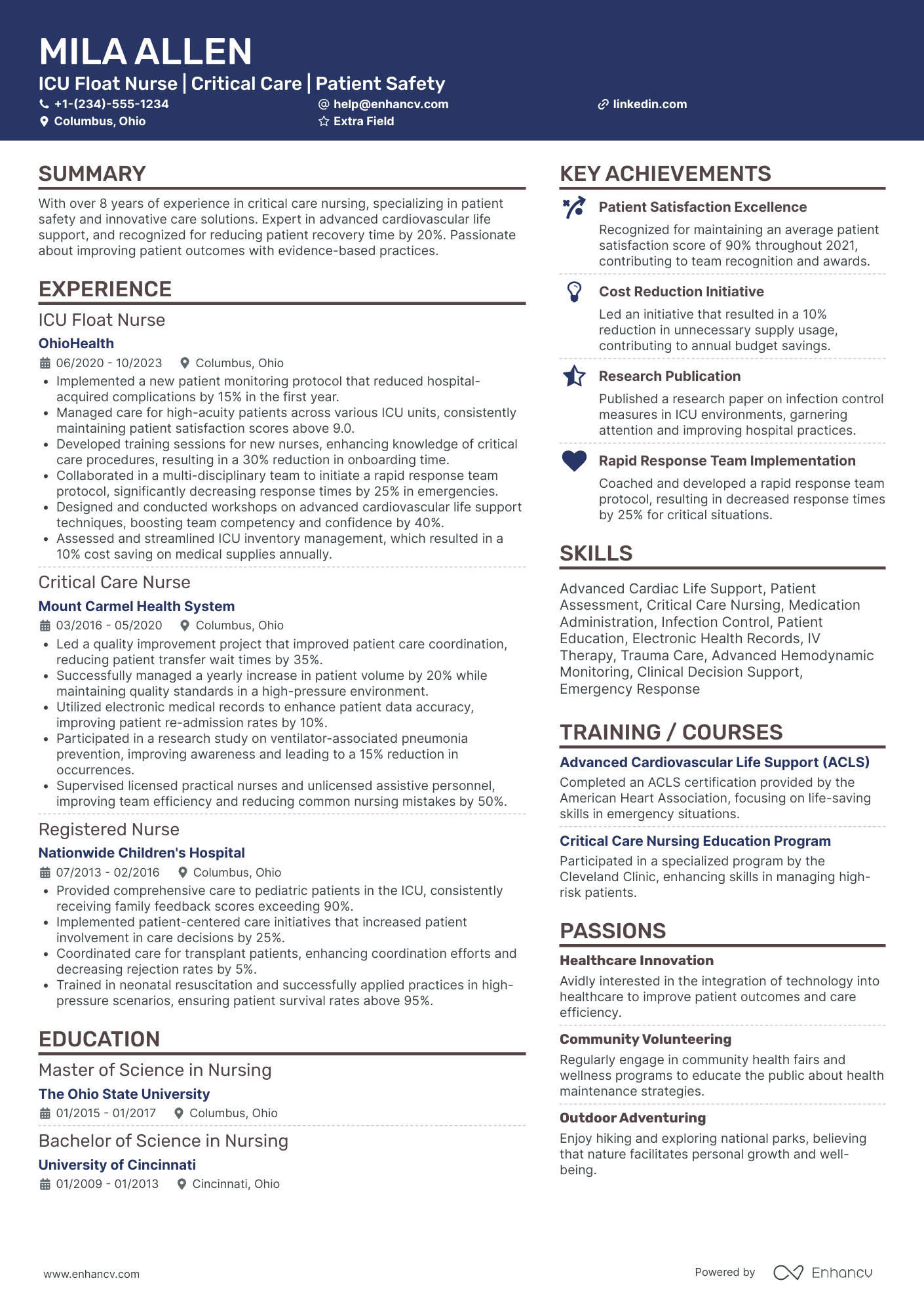 ICU Float Nurse Resume Example